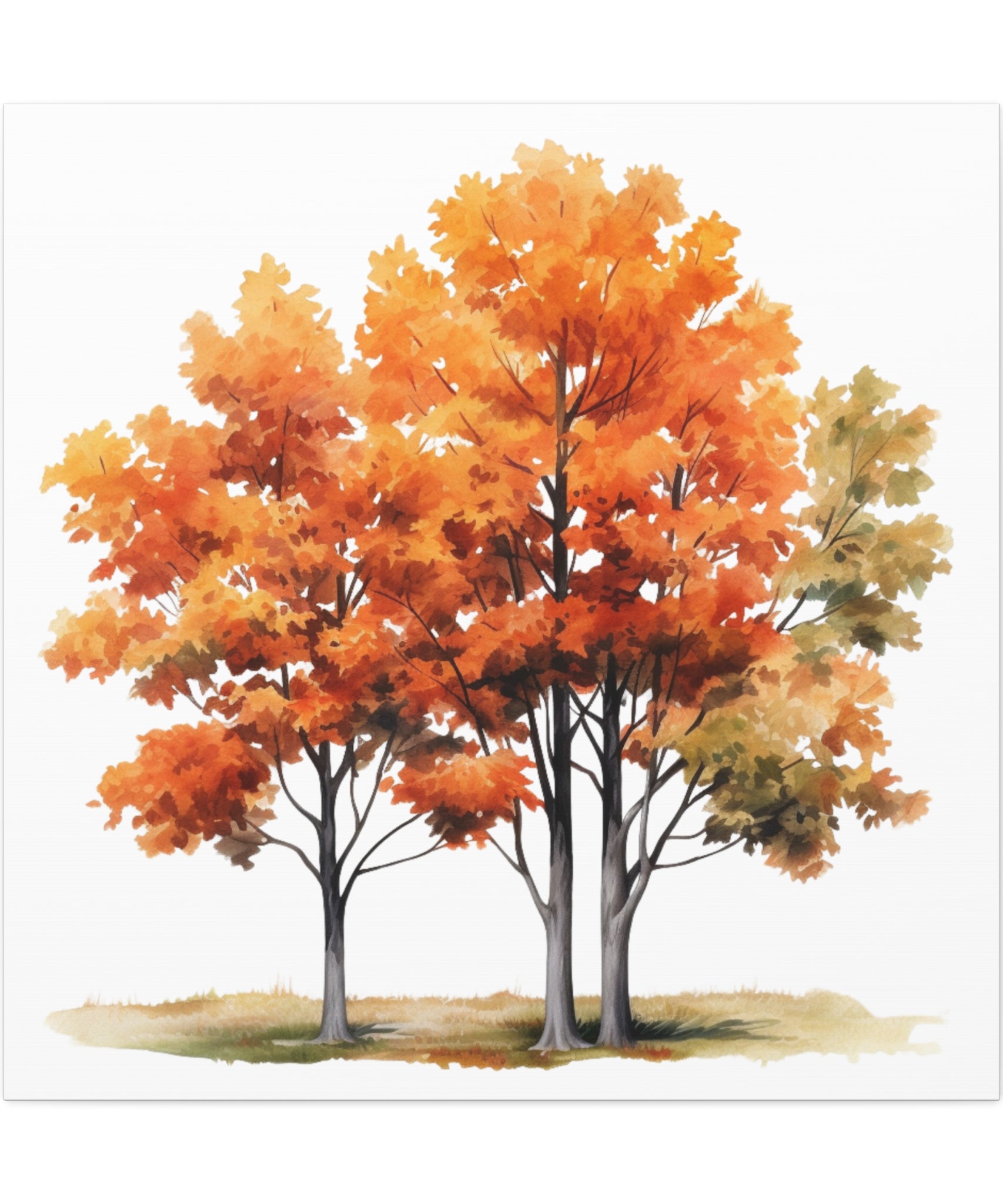 Seasonal Canopy – Autumn Tree Cluster Watercolor on Floral Canvas Wall Art
