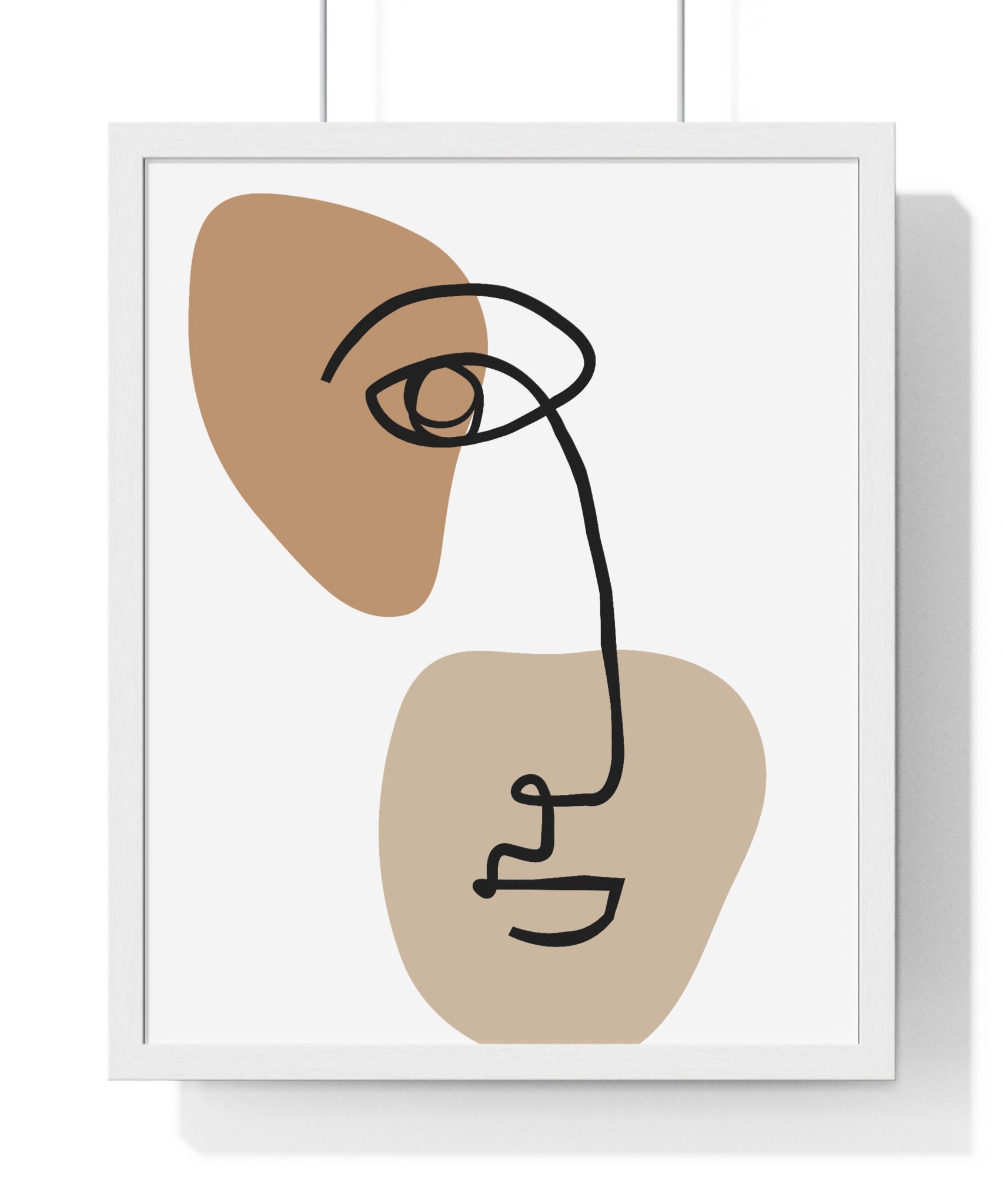 Abstract Face Line Drawing – Wood Frame Poster