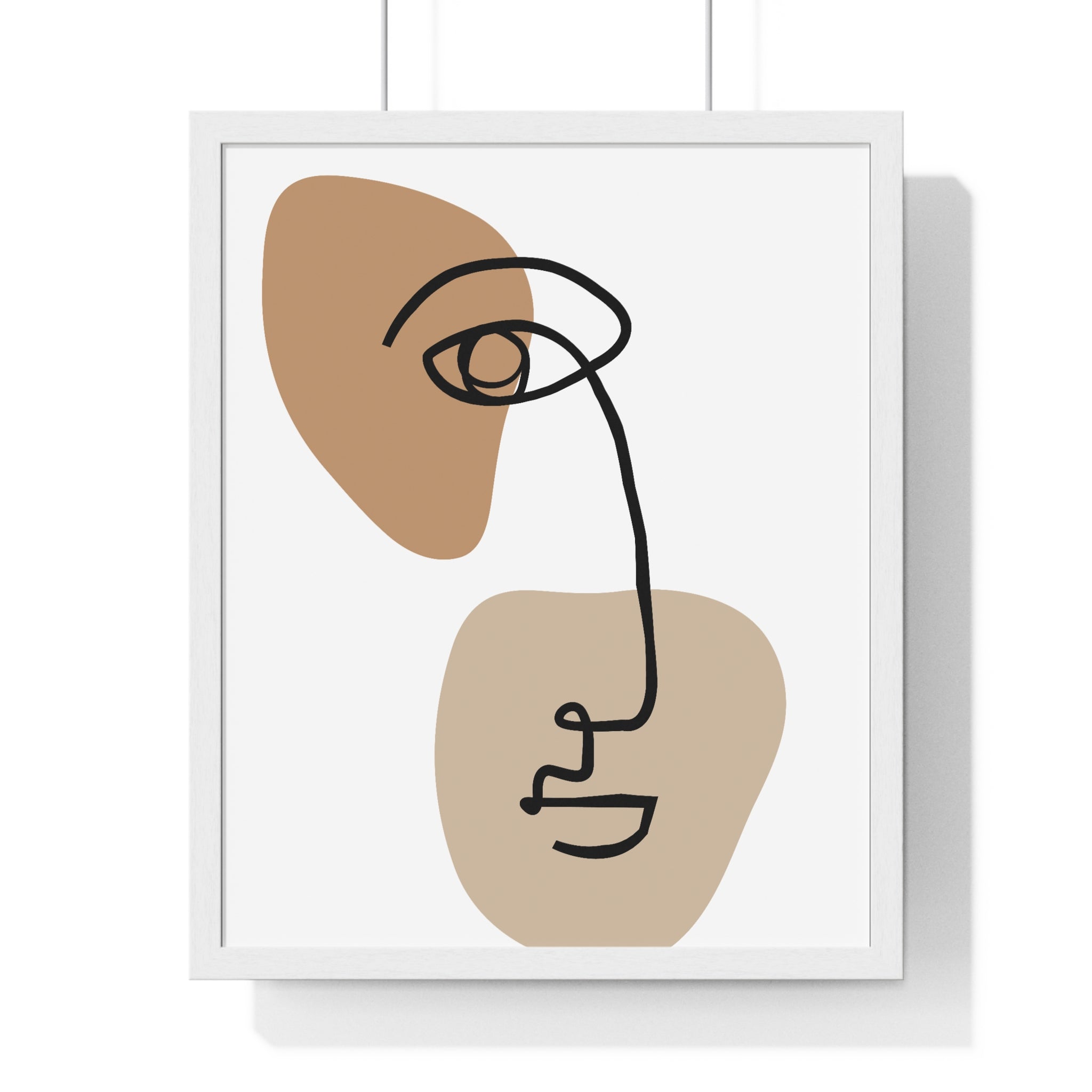 Abstract Face Line Drawing – Wood Frame Poster