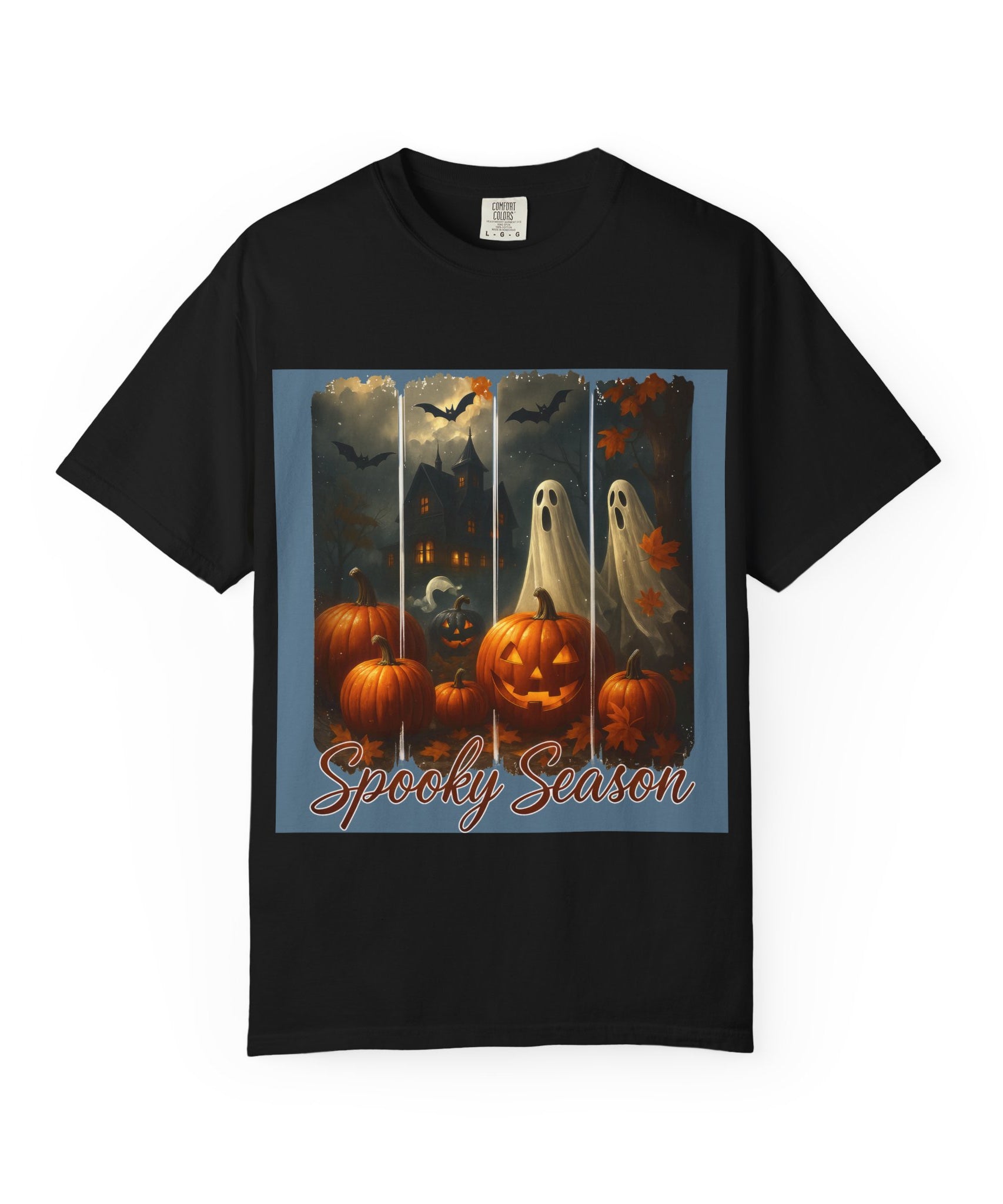 Spooky Season Unisex Halloween T-Shirt – Haunted House, Pumpkins & Ghosts Fall Design - Gallory Hive