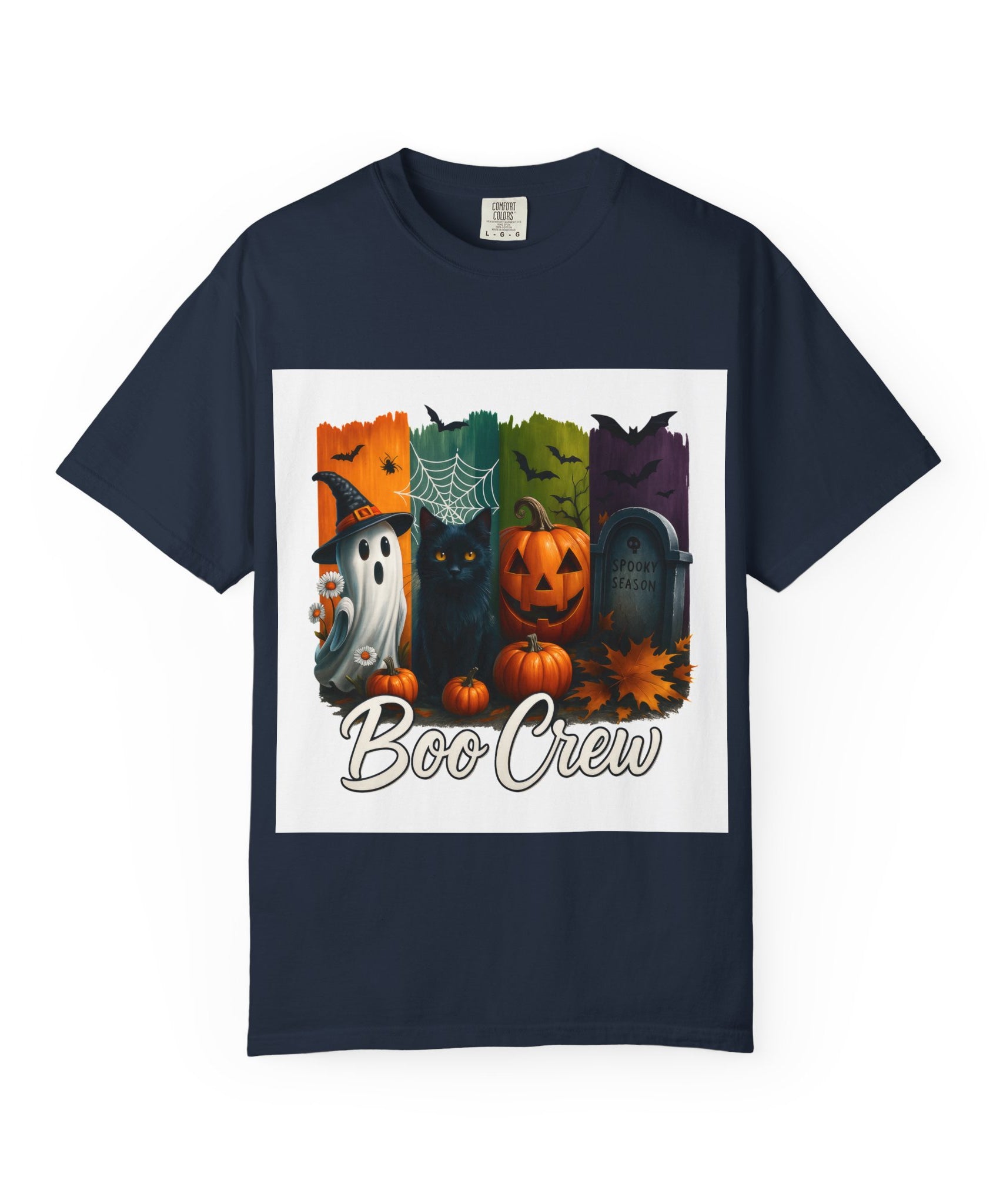 Boo Crew Halloween Unisex T-Shirt – Cute Ghost, Black Cat, Pumpkin & Tombstone Design - Gallory Hive