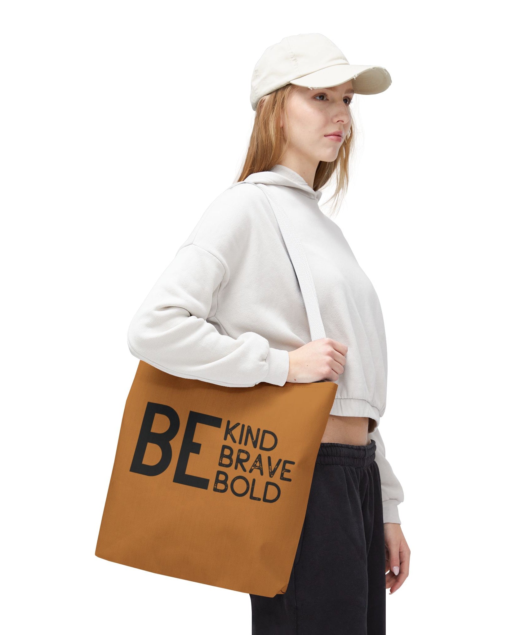 Inspirational Tote Bag - Be Kind Brave Bold - Eco-Friendly Carryall - Light Brown
