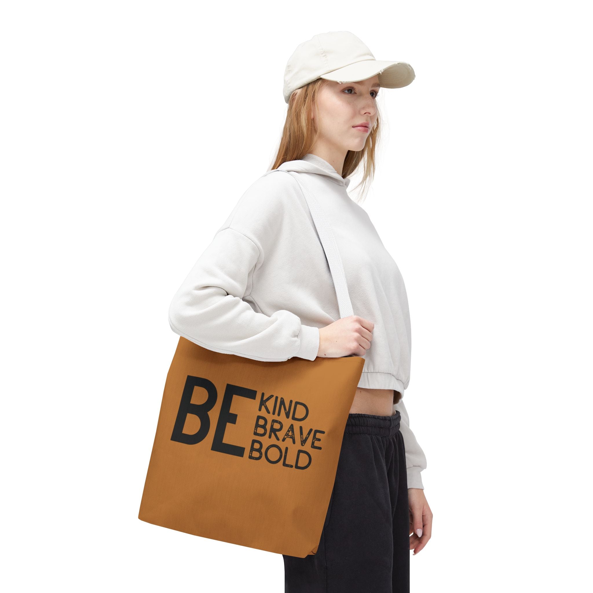 Inspirational Tote Bag - Be Kind Brave Bold - Eco-Friendly Carryall - Light Brown