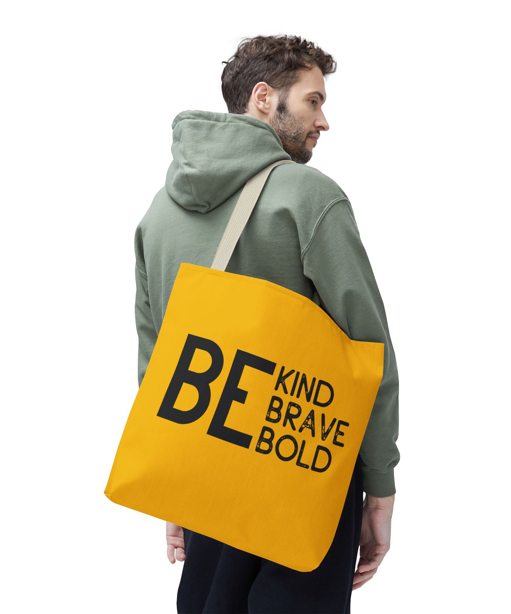 Inspirational Tote Bag - Be Kind Brave Bold - Eco-Friendly Carryall - Yellow