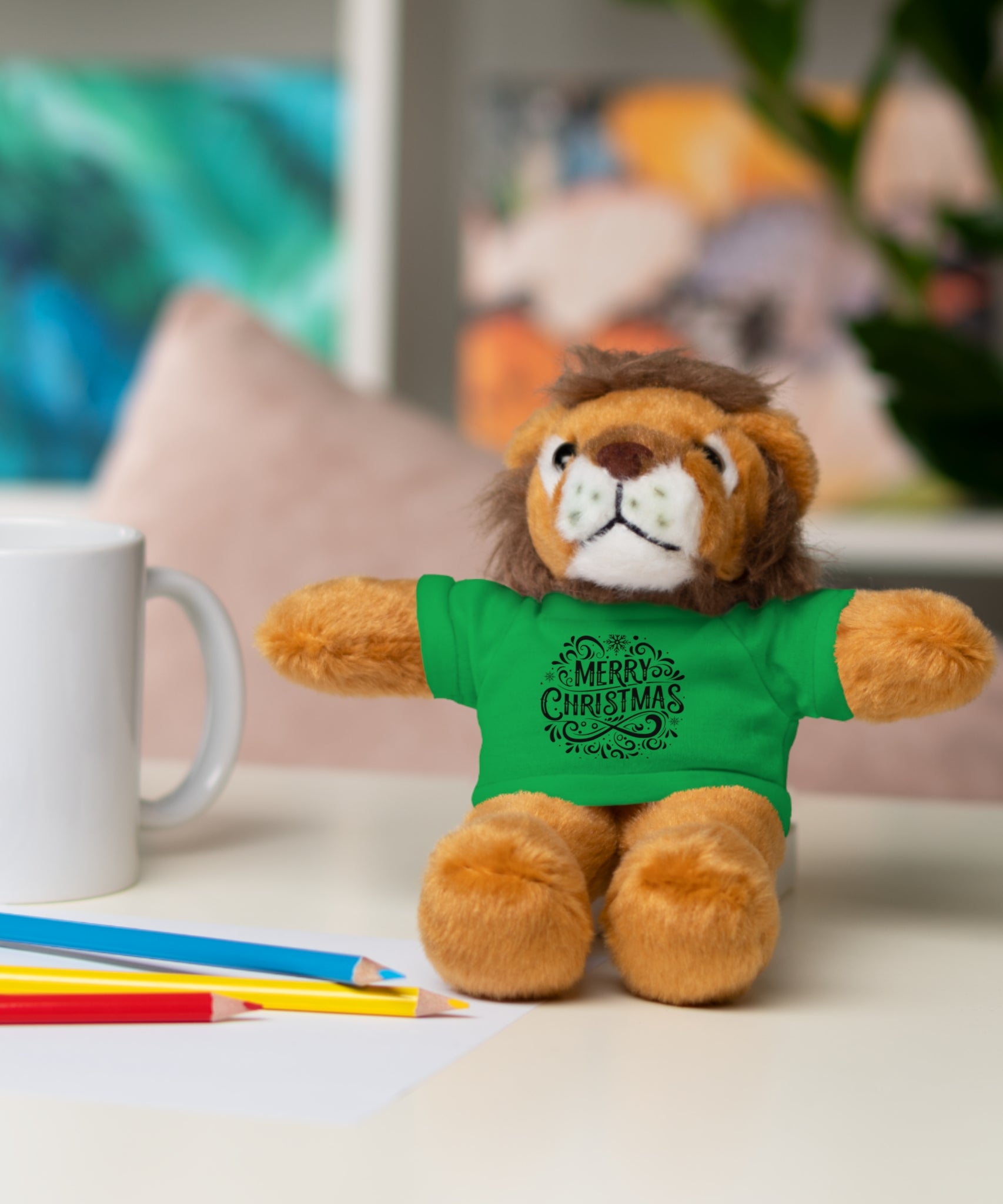 Festive Merry Christmas Stuffed Lion | Gallory Hive