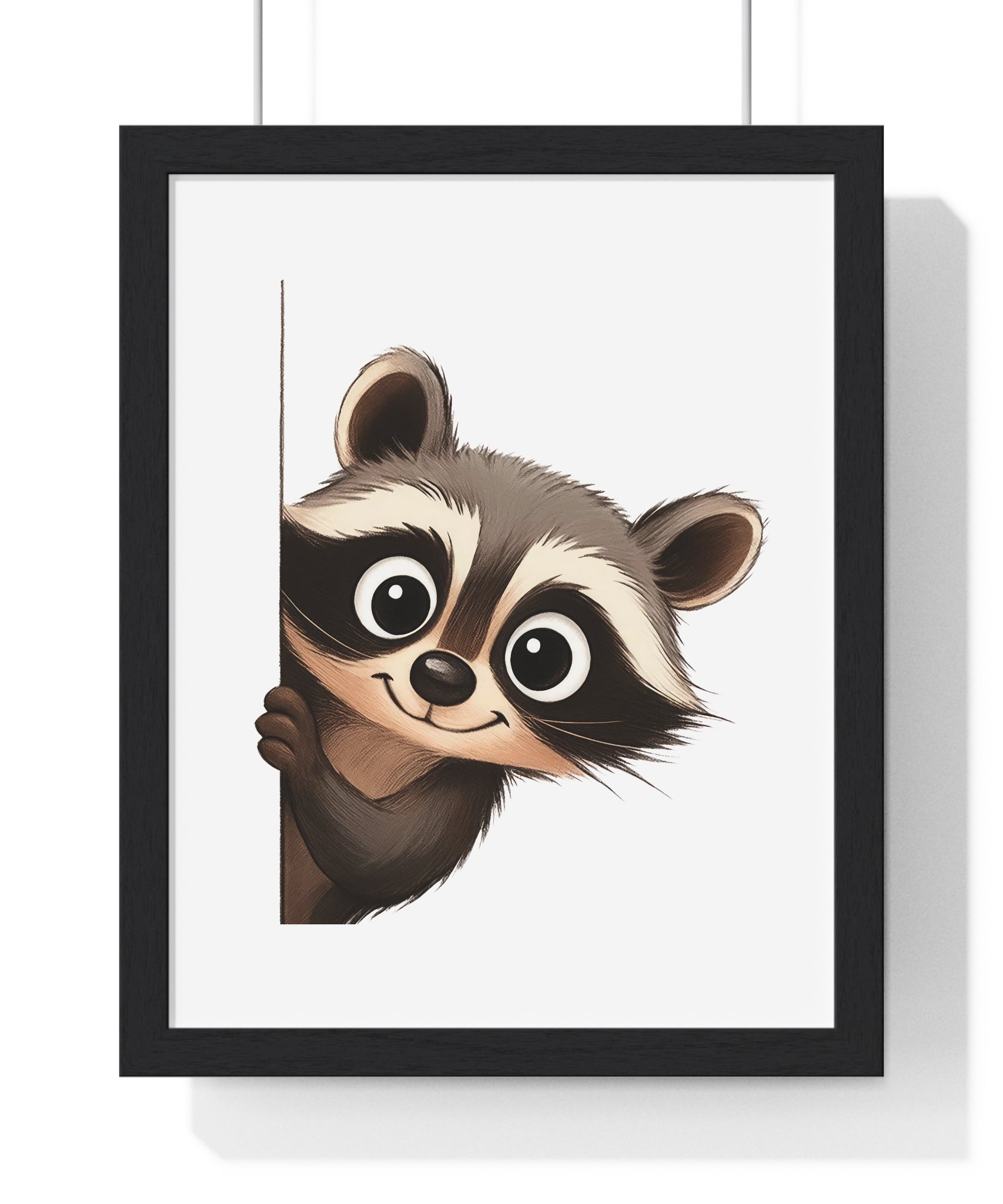 Wooden Frame Wall Decor – Cute Cartoon Raccoon Print