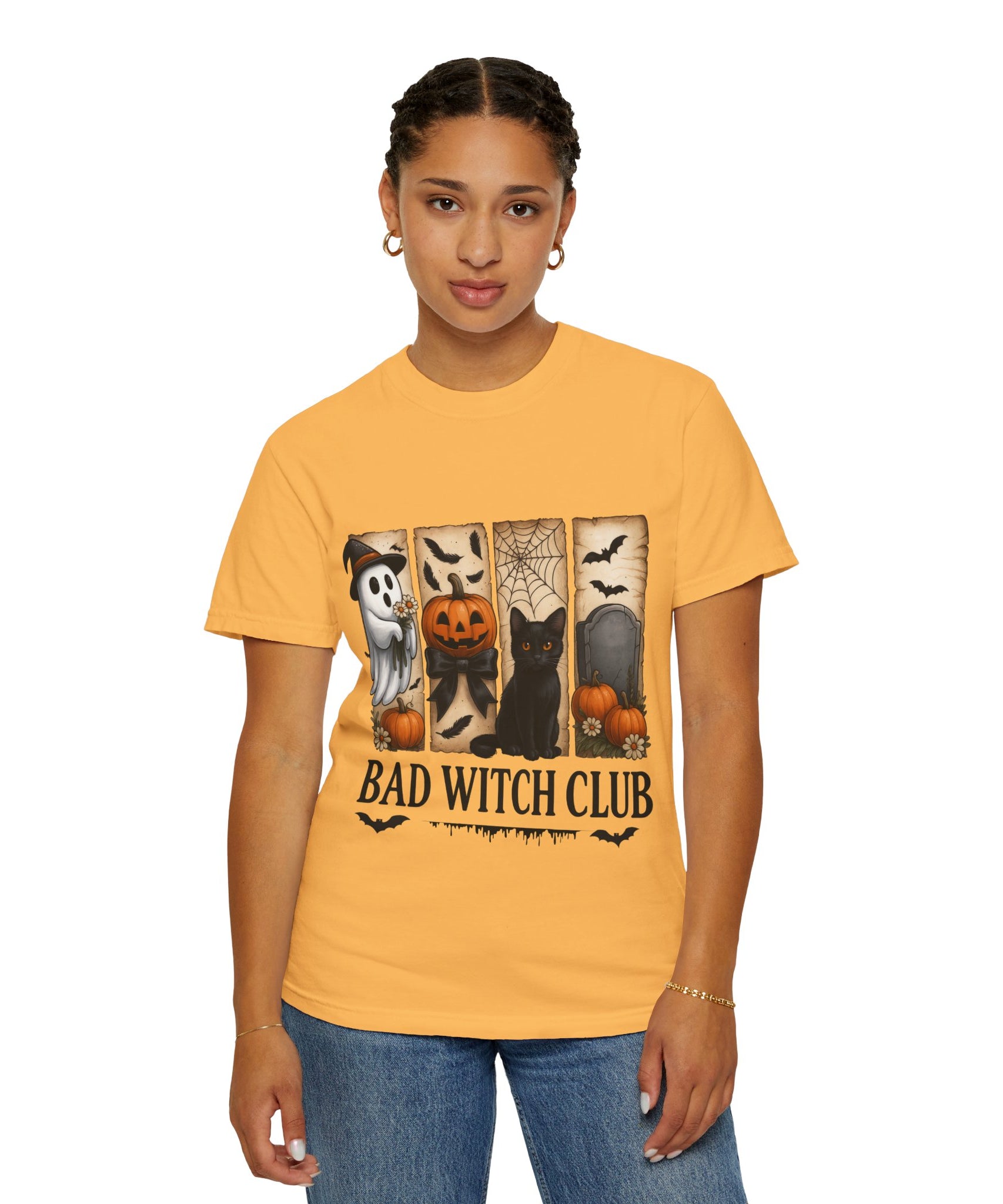 Bad Witch Club Halloween T-Shirt – Cute Ghost, Black Cat, Pumpkin & Spooky Gothic Design - Gallory Hive