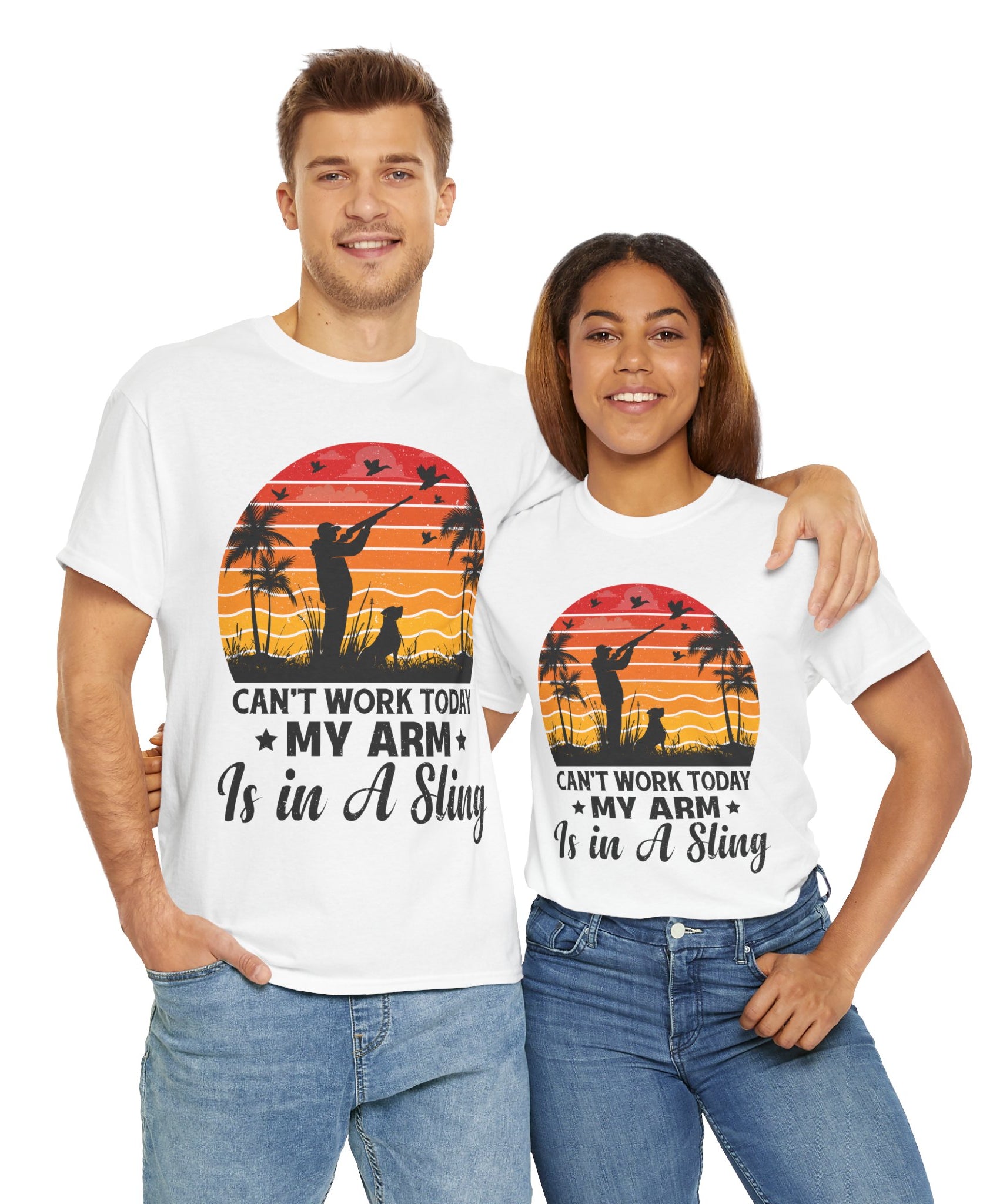 Hunter & Dog Tee – Retro Sunset Scene