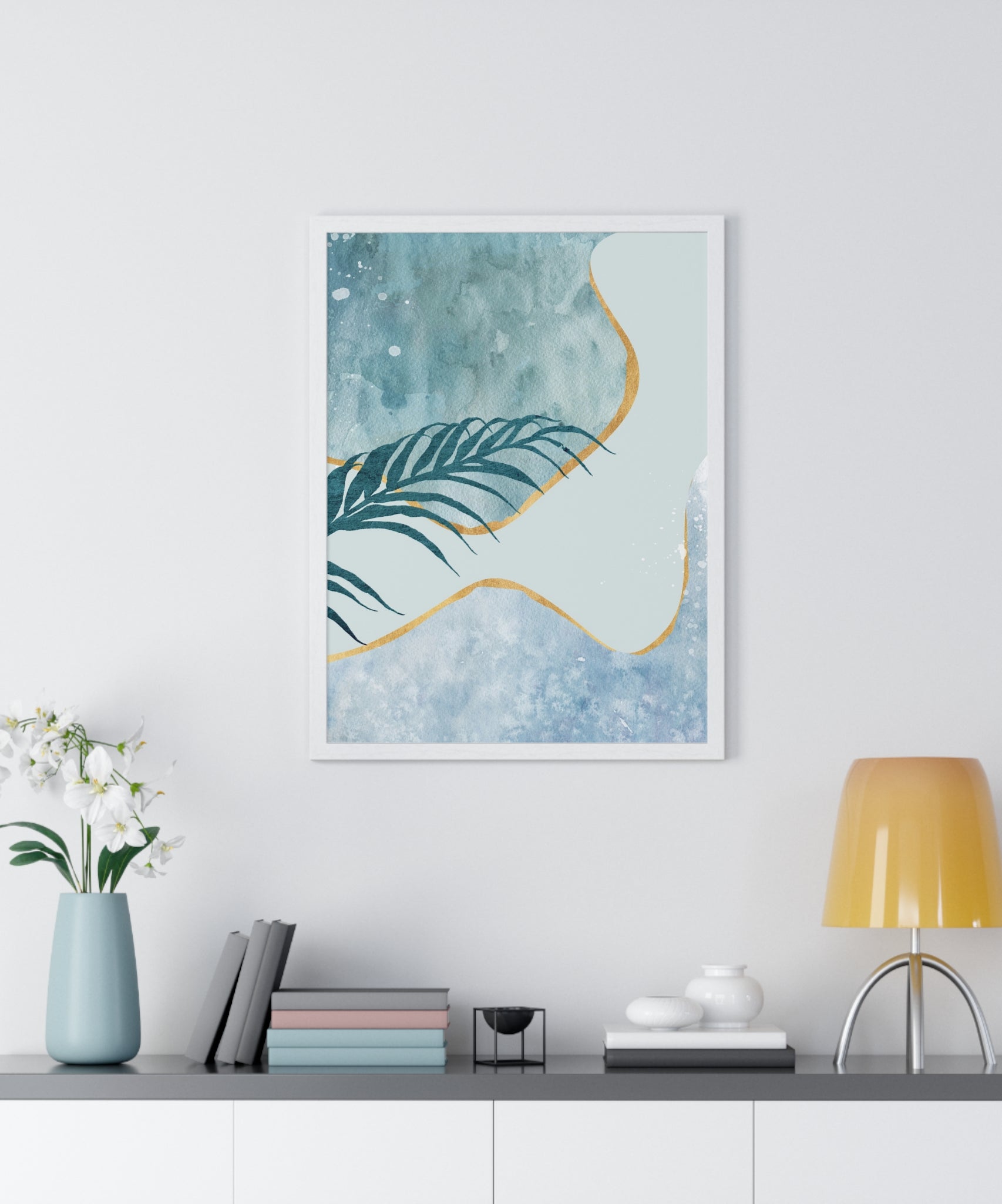 Abstract Leaf Prints on Wooden Frame – Modern Wall Art