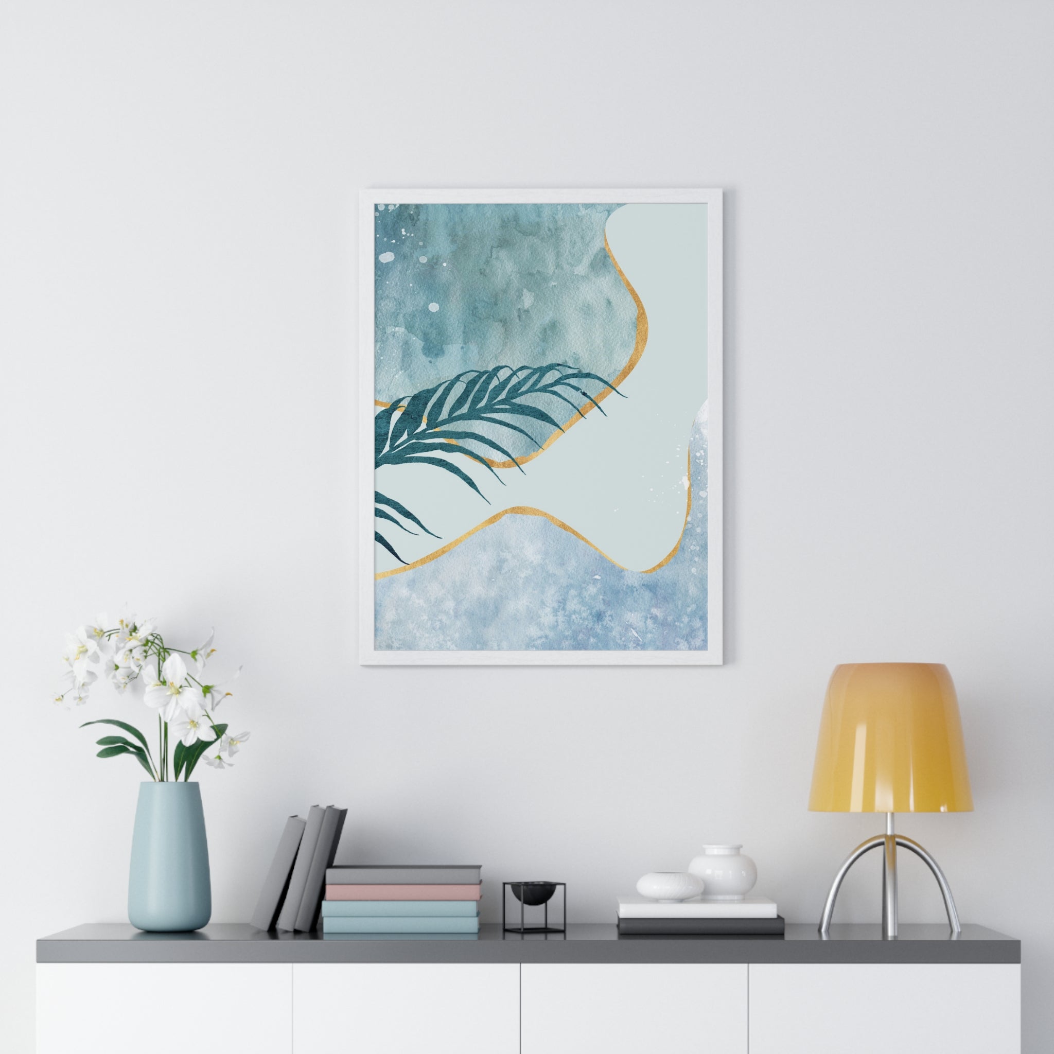 Abstract Leaf Prints on Wooden Frame – Modern Wall Art