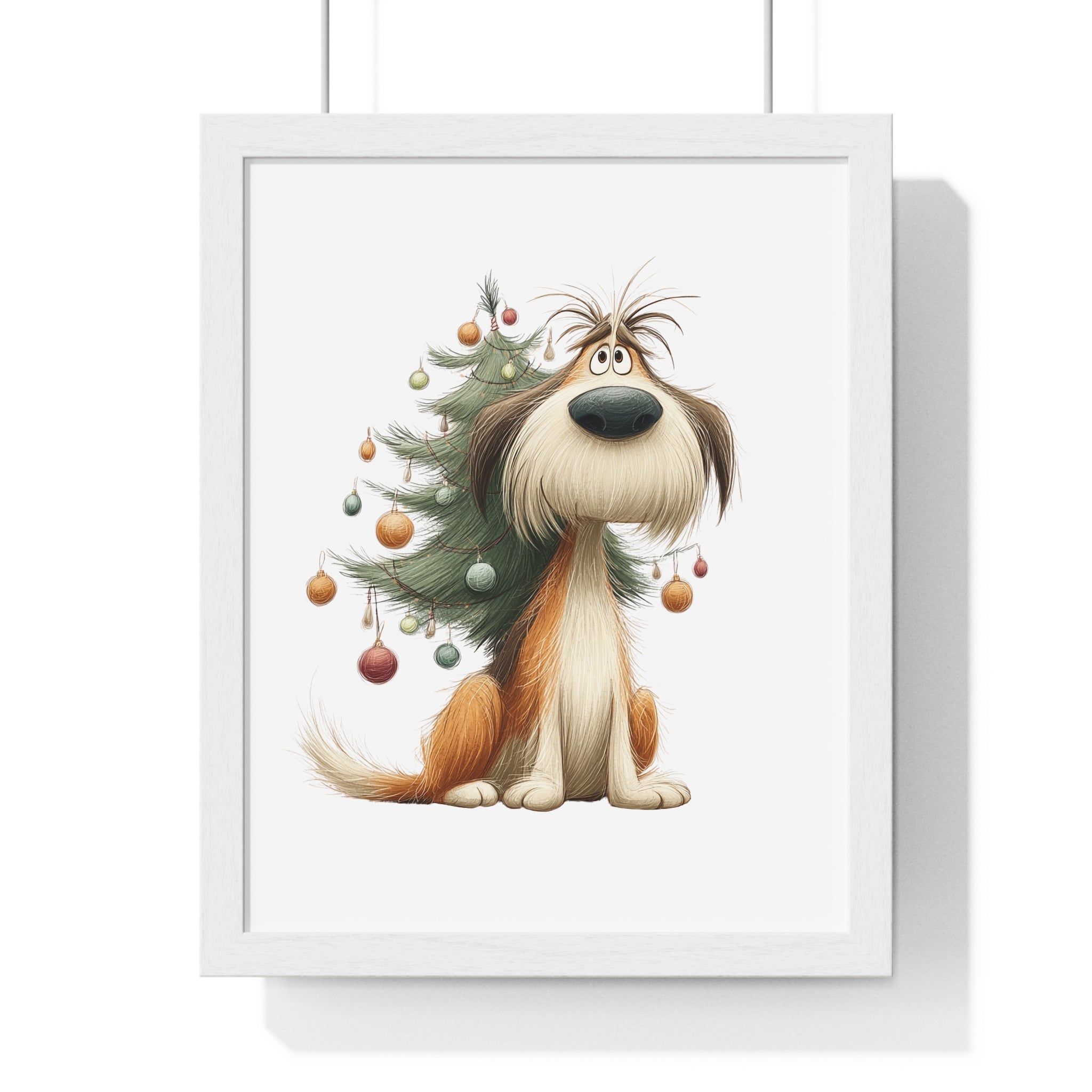 Festive Dog with Christmas Tree – Wooden Wall Frame Home Decor - Gallory Hive