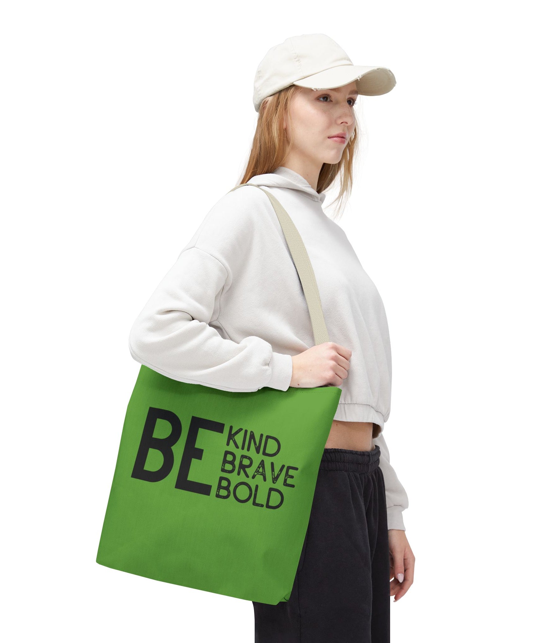 Inspirational Tote Bag - Be Kind Brave Bold - Eco-Friendly Carryall - Green