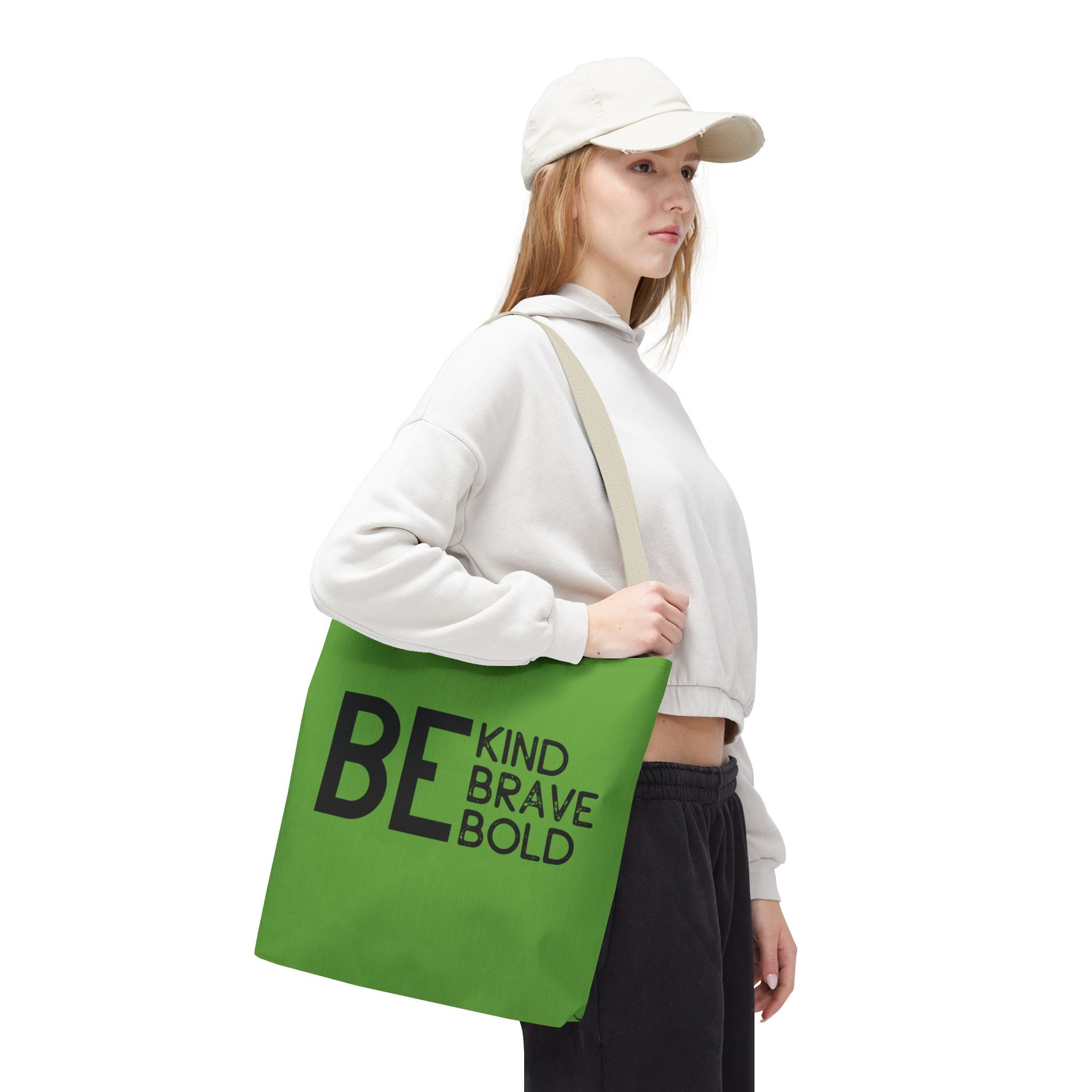 Inspirational Tote Bag - Be Kind Brave Bold - Eco-Friendly Carryall - Green