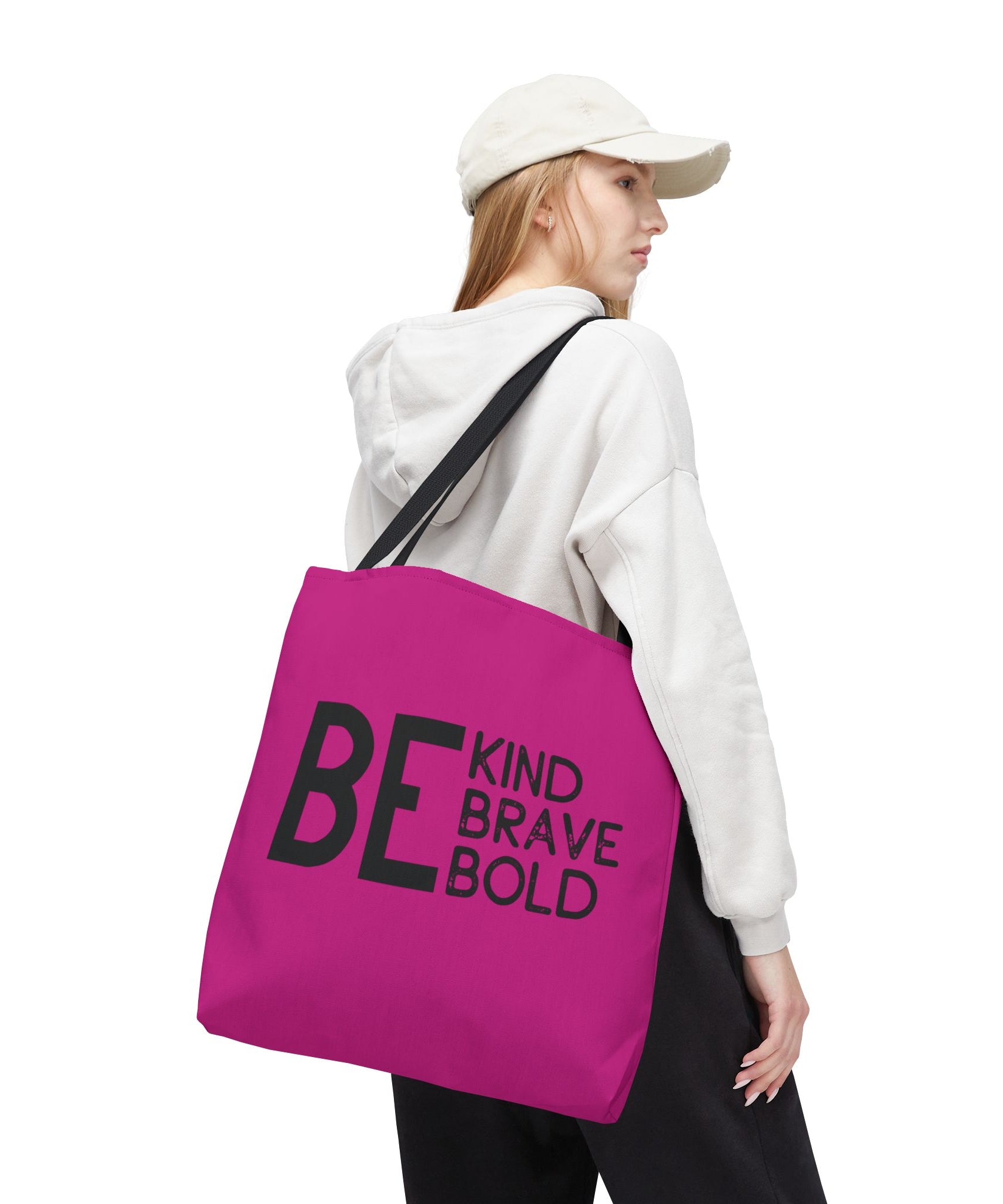 Inspirational Tote Bag - Be Kind Brave Bold - Eco-Friendly Carryall - Dark Pink