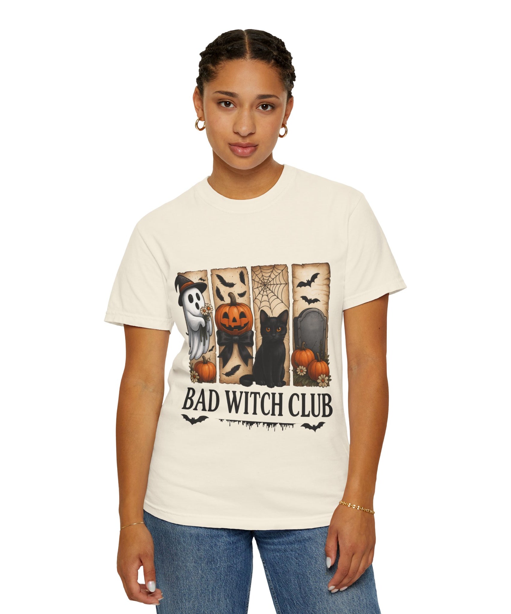 Bad Witch Club Halloween T-Shirt – Cute Ghost, Black Cat, Pumpkin & Spooky Gothic Design - Gallory Hive