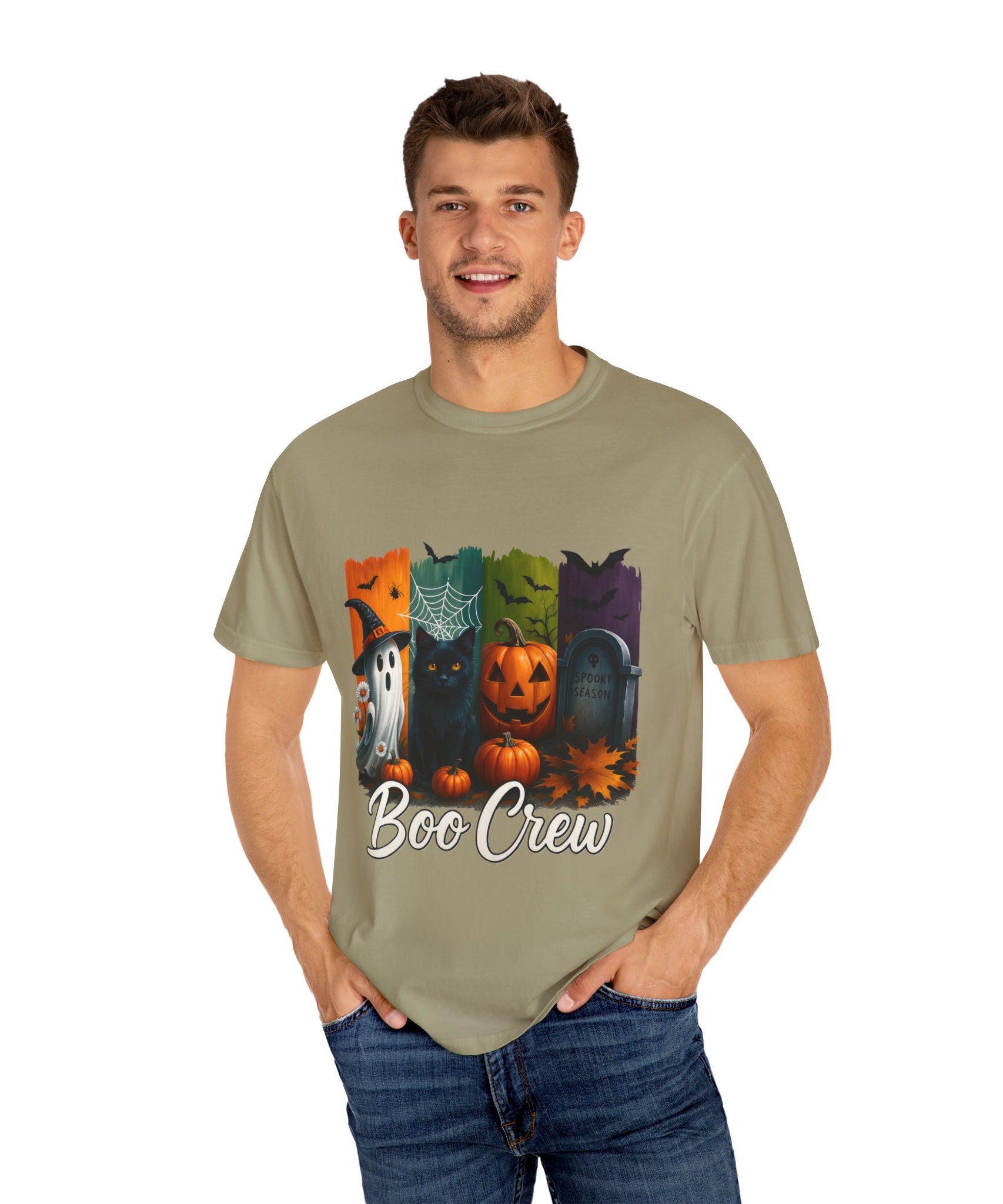 Boo Crew Halloween Unisex T-Shirt – Cute Ghost, Black Cat, Pumpkin & Tombstone Design - Gallory Hive