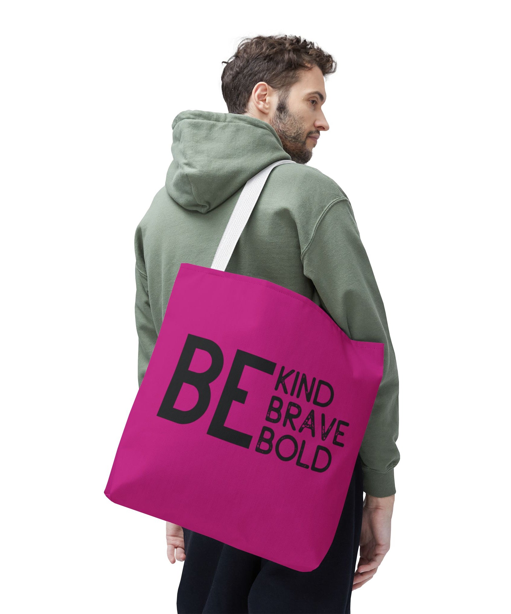 Inspirational Tote Bag - Be Kind Brave Bold - Eco-Friendly Carryall - Dark Pink