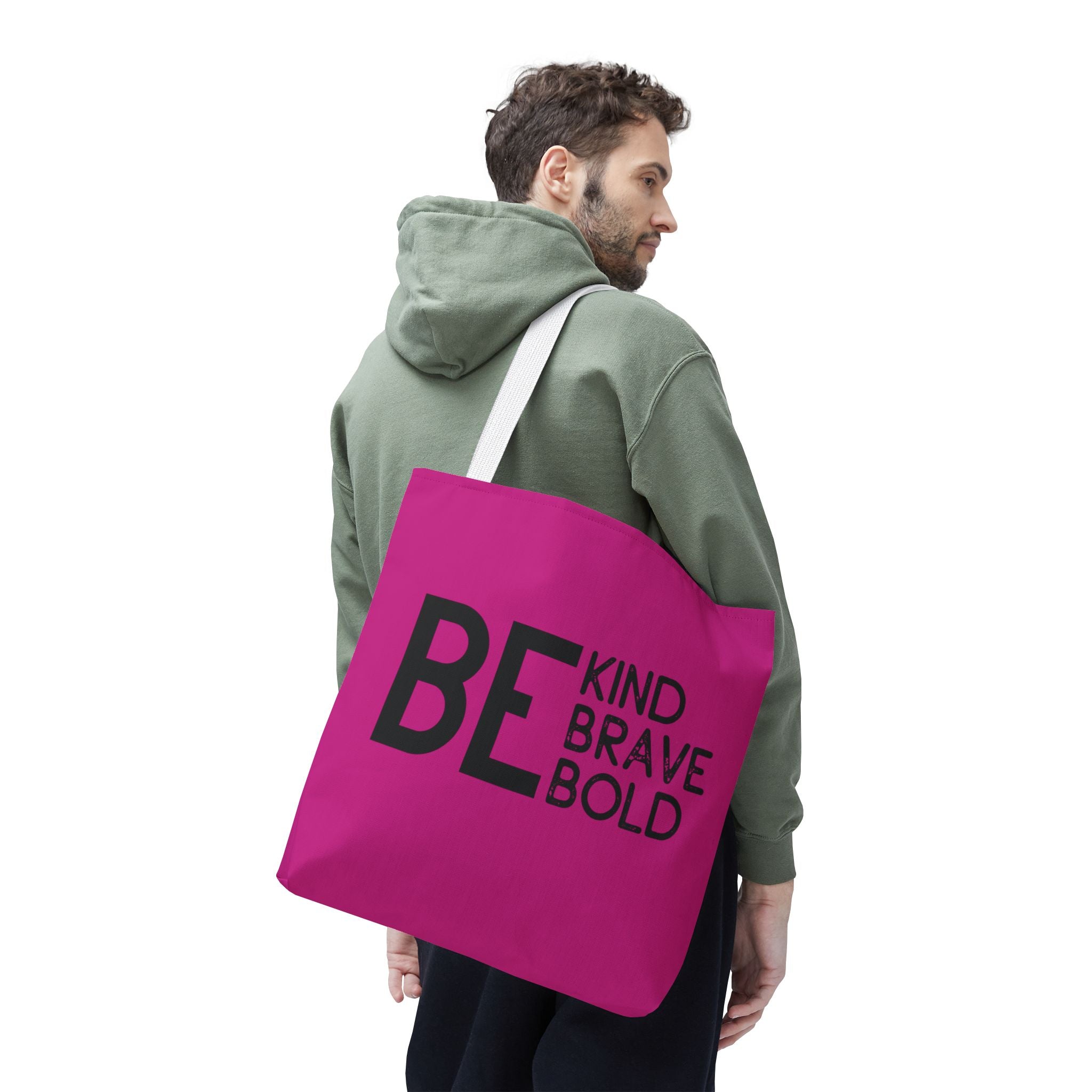 Inspirational Tote Bag - Be Kind Brave Bold - Eco-Friendly Carryall - Dark Pink