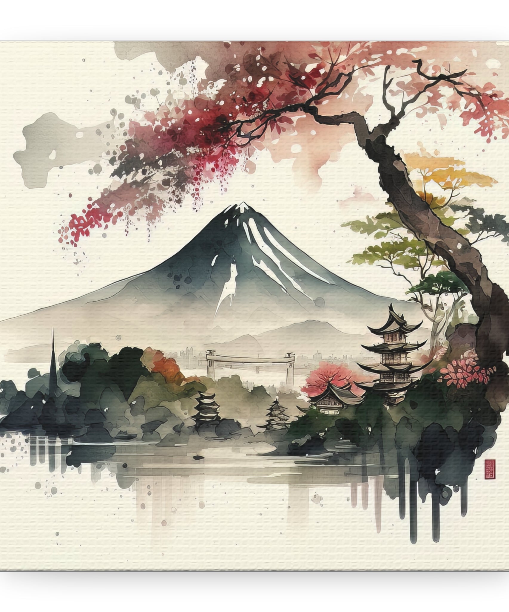 Japanese Landscape Canvas Art, Mount Fuji Wall Decor, Floral Canvas Print, Gift for Nature Lovers, Asian-Inspired Home Decor