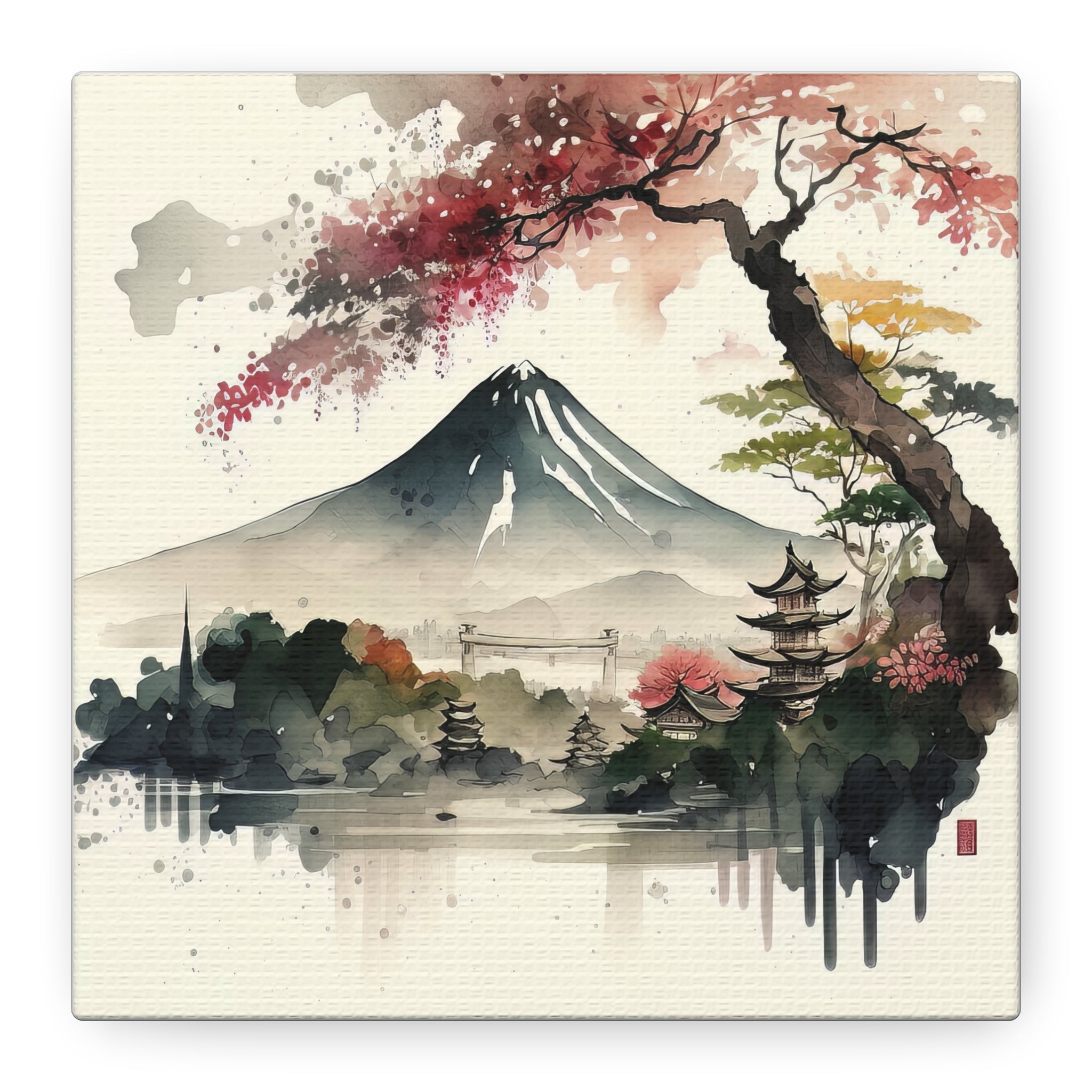 Japanese Landscape Canvas Art, Mount Fuji Wall Decor, Floral Canvas Print, Gift for Nature Lovers, Asian-Inspired Home Decor - Gallory Hive