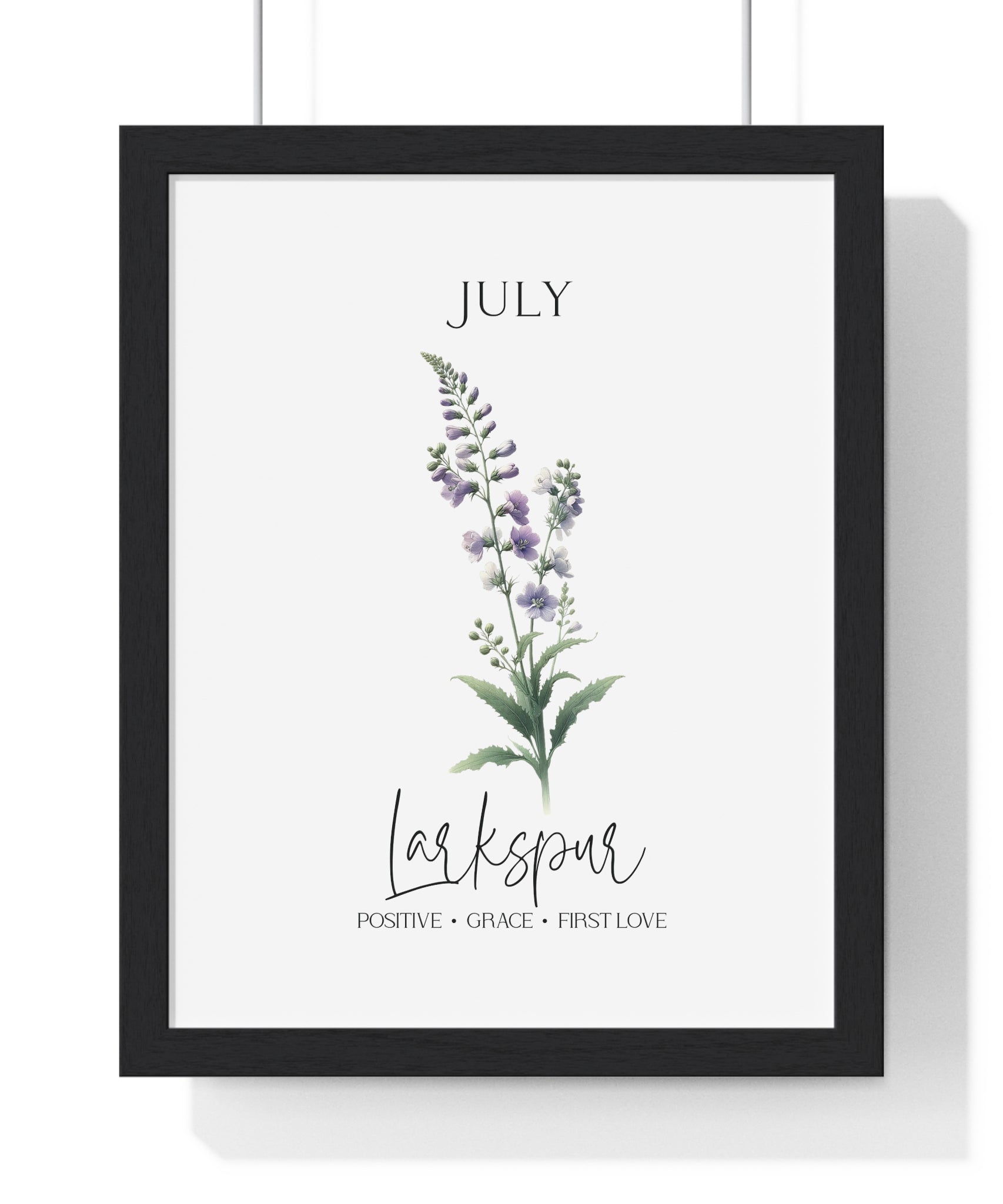 July Birth Flower Wall Art – Larkspur | Wooden Framed Botanical Print