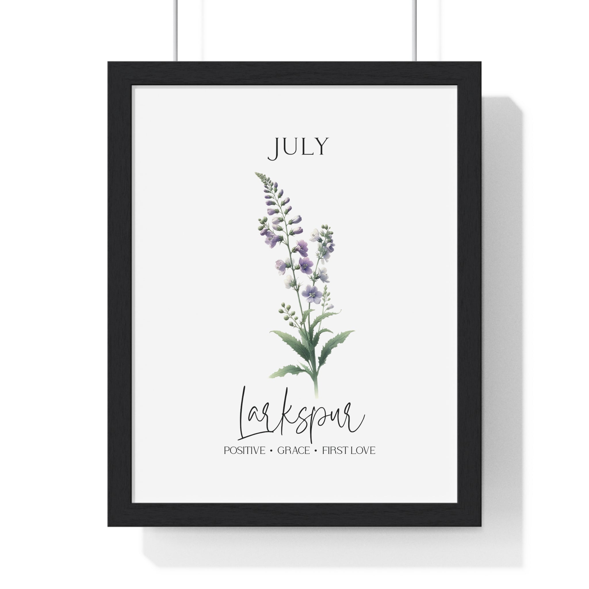 July Birth Flower Wall Art – Larkspur | Wooden Framed Botanical Print