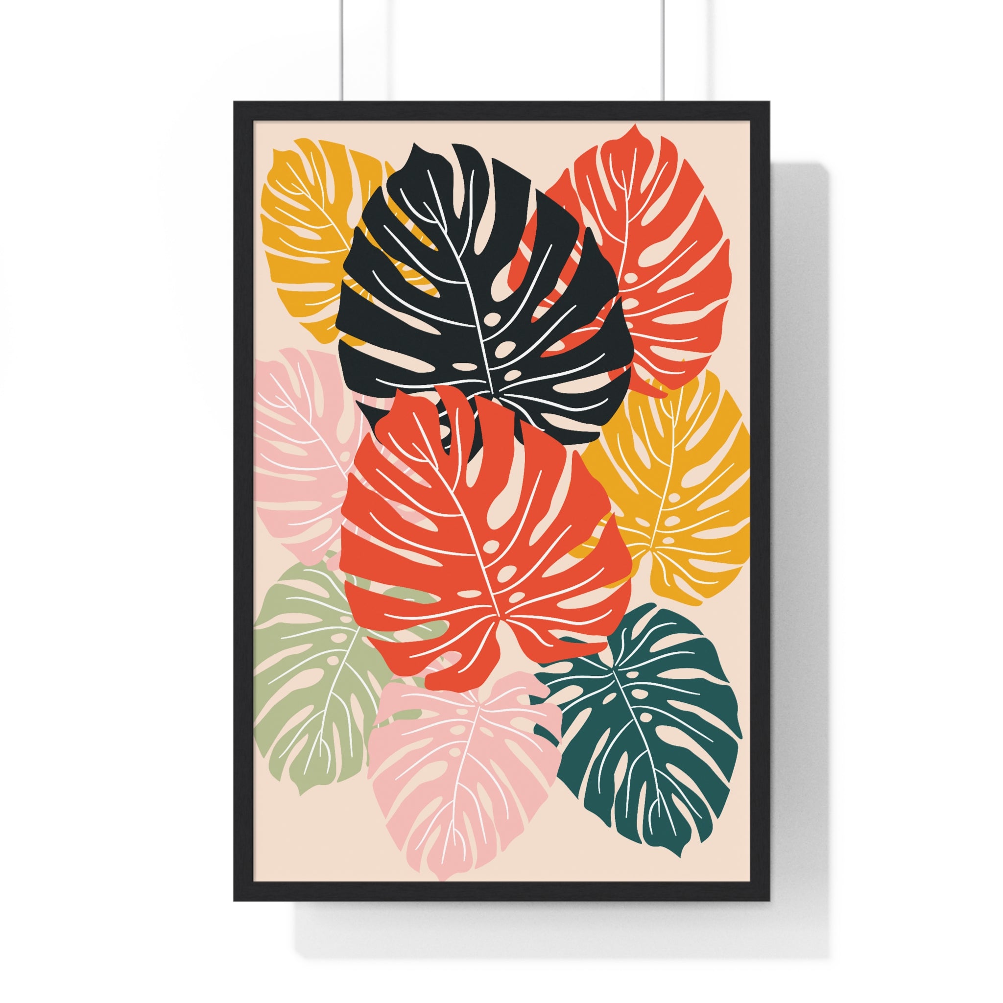 Vibrant Monstera Leaf Abstract Art in Premium Wooden Frame