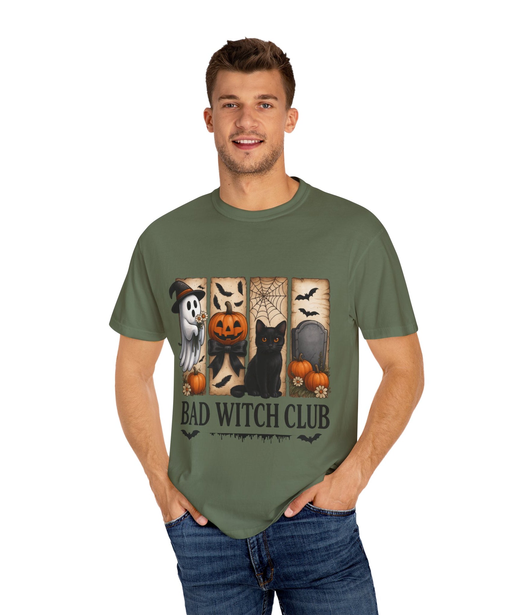 Bad Witch Club Halloween T-Shirt – Cute Ghost, Black Cat, Pumpkin & Spooky Gothic Design - Gallory Hive