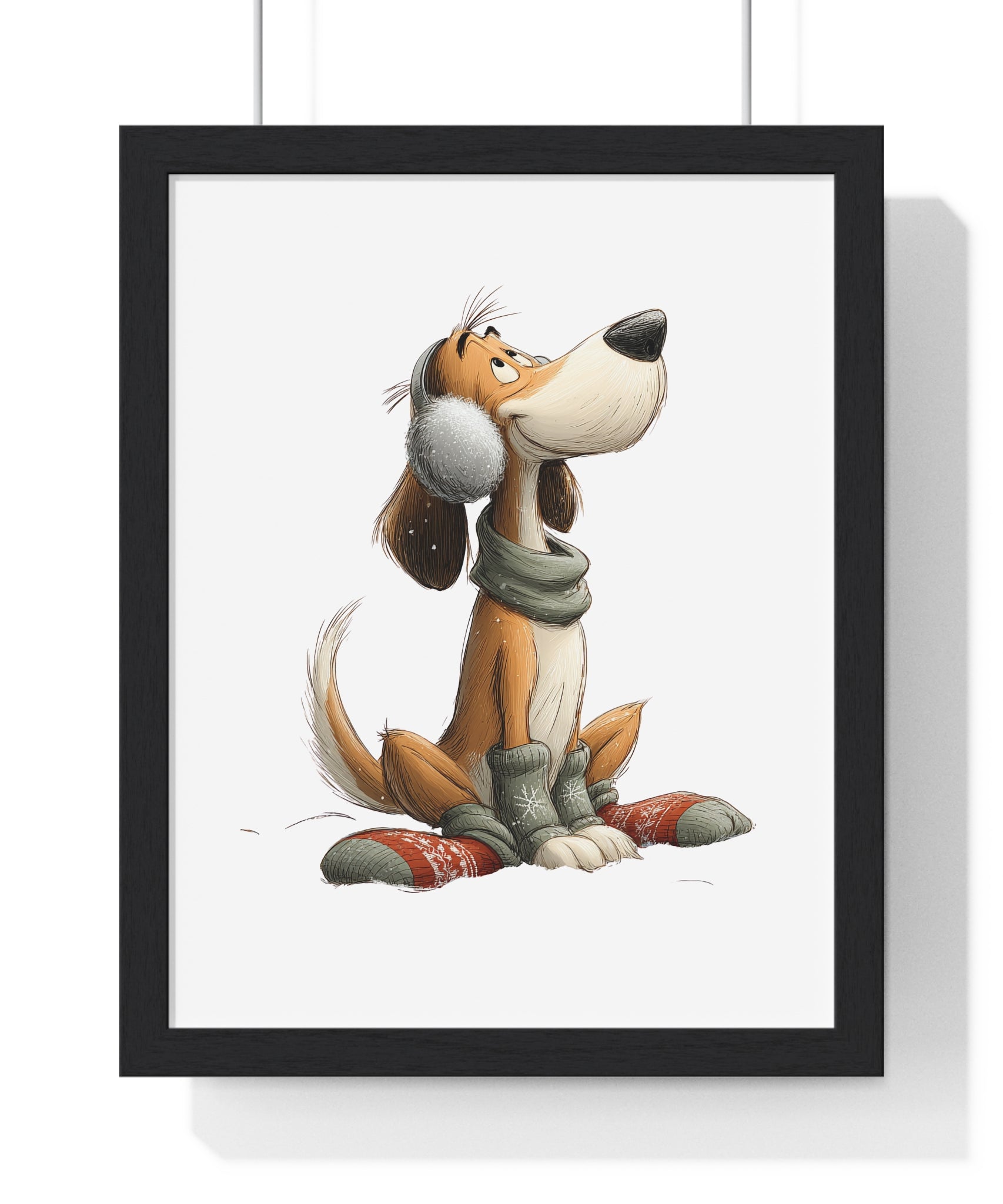 Winter Pup with Scarf & Earmuffs – Wooden Wall Frame Home Decor