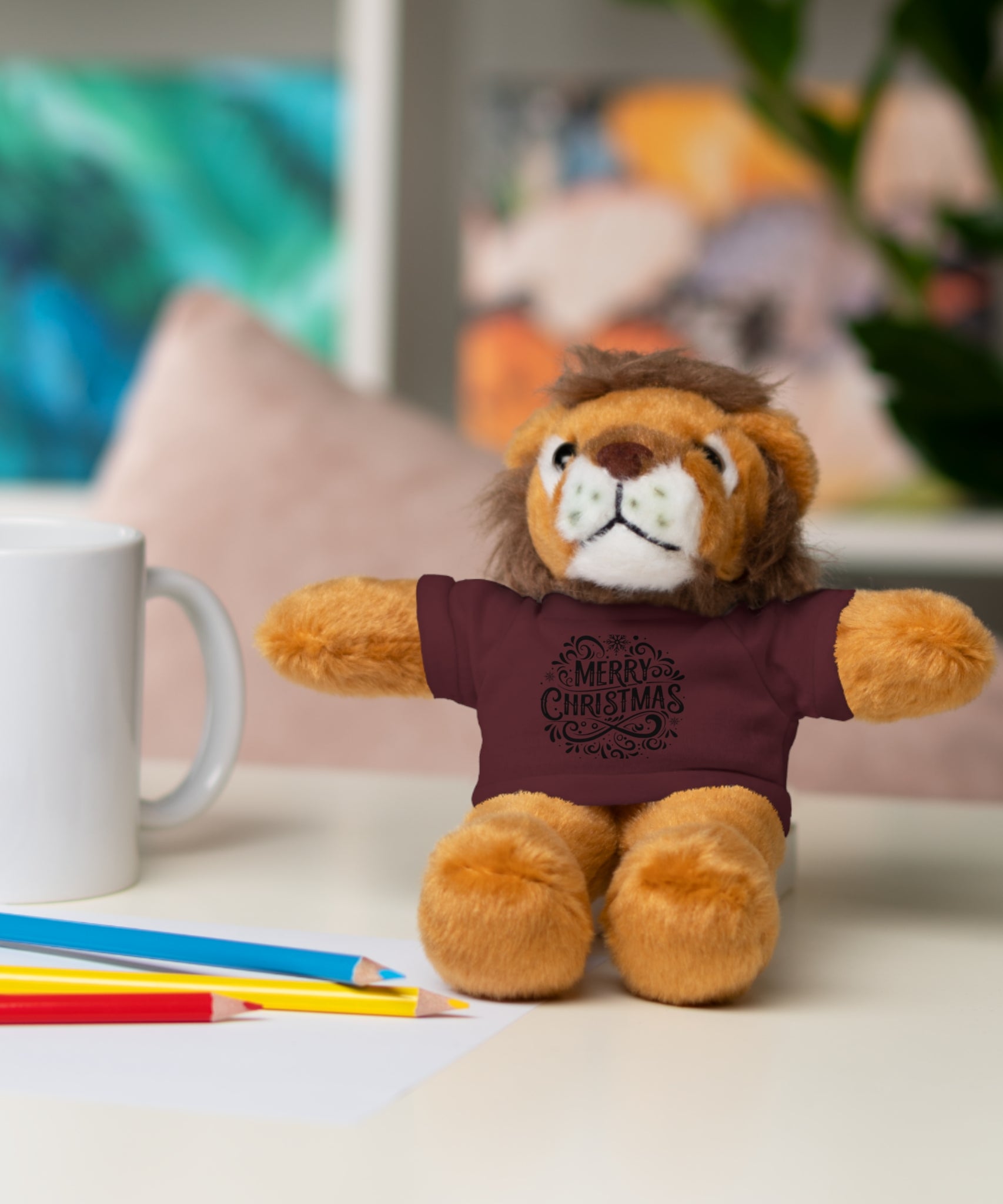 Festive Merry Christmas Stuffed Lion | Gallory Hive