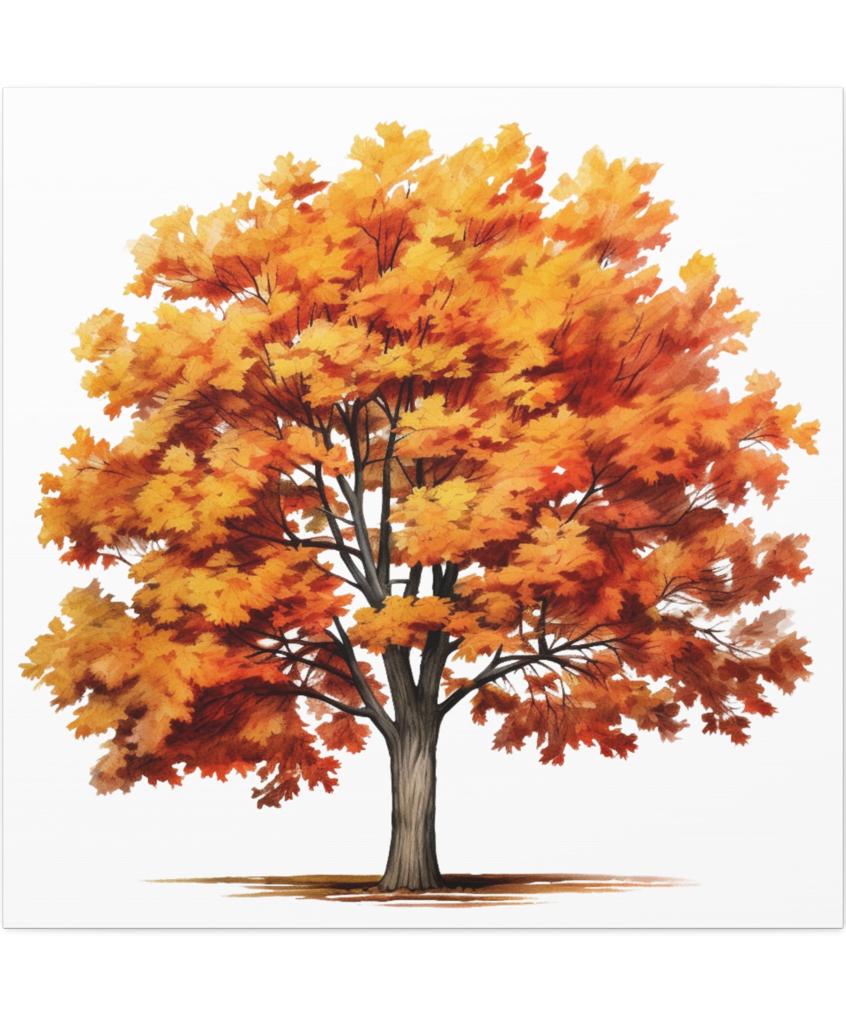 Harvest Flame – Autumn Tree Watercolor on Floral Canvas Wall Art
