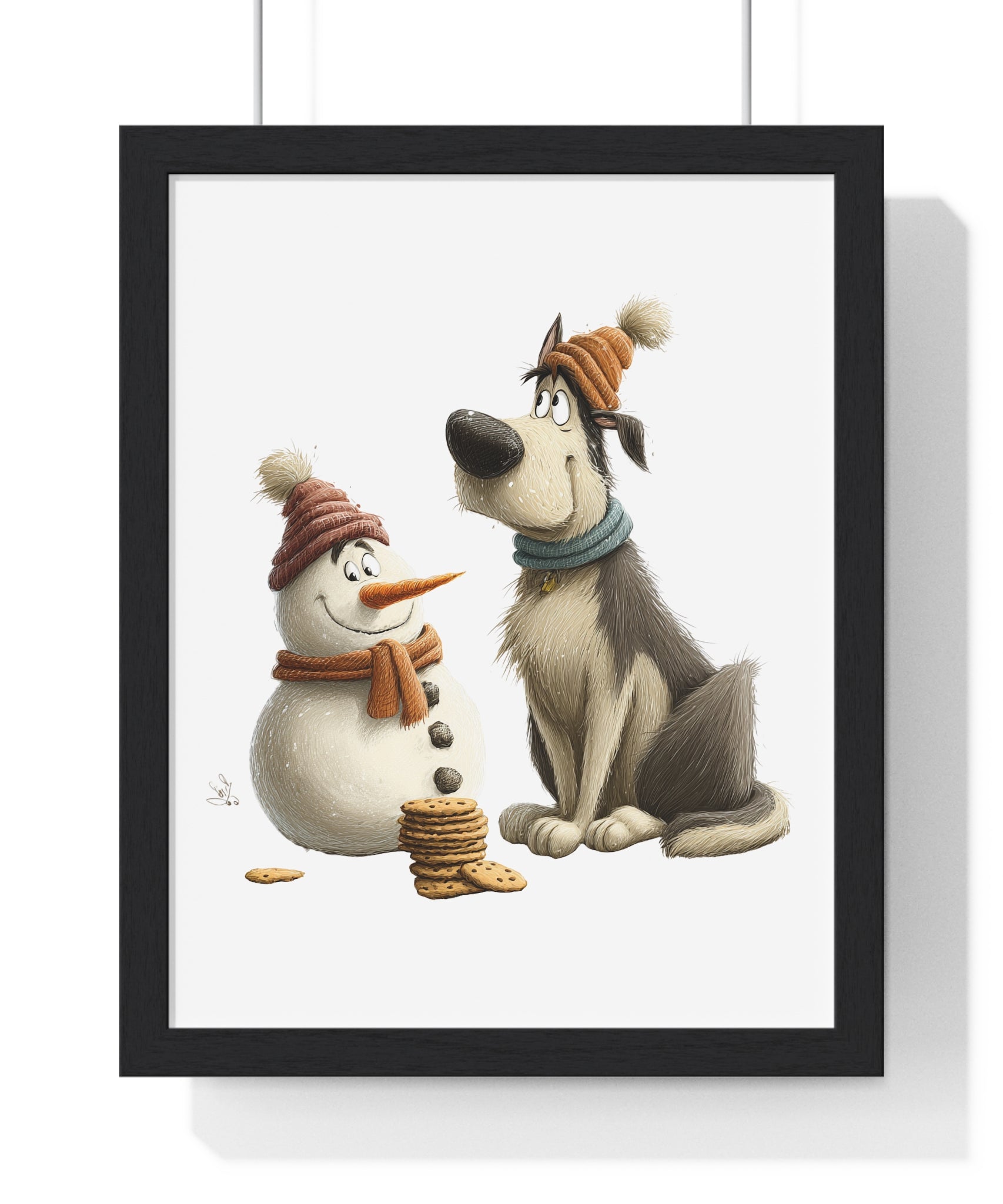 Snowman & Dog Cookie Time – Wooden Wall Frame Winter Decor