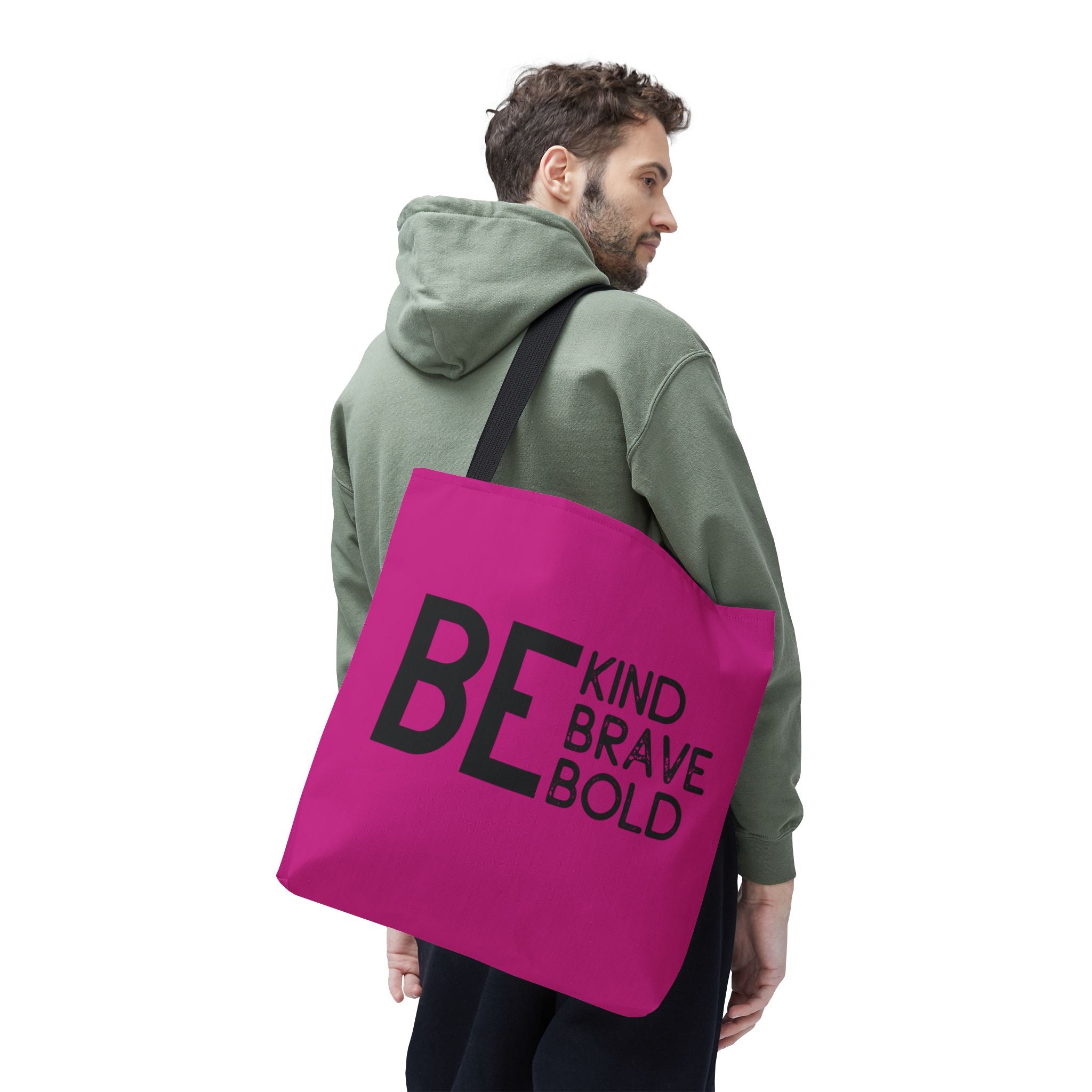 Inspirational Tote Bag - Be Kind Brave Bold - Eco-Friendly Carryall - Dark Pink