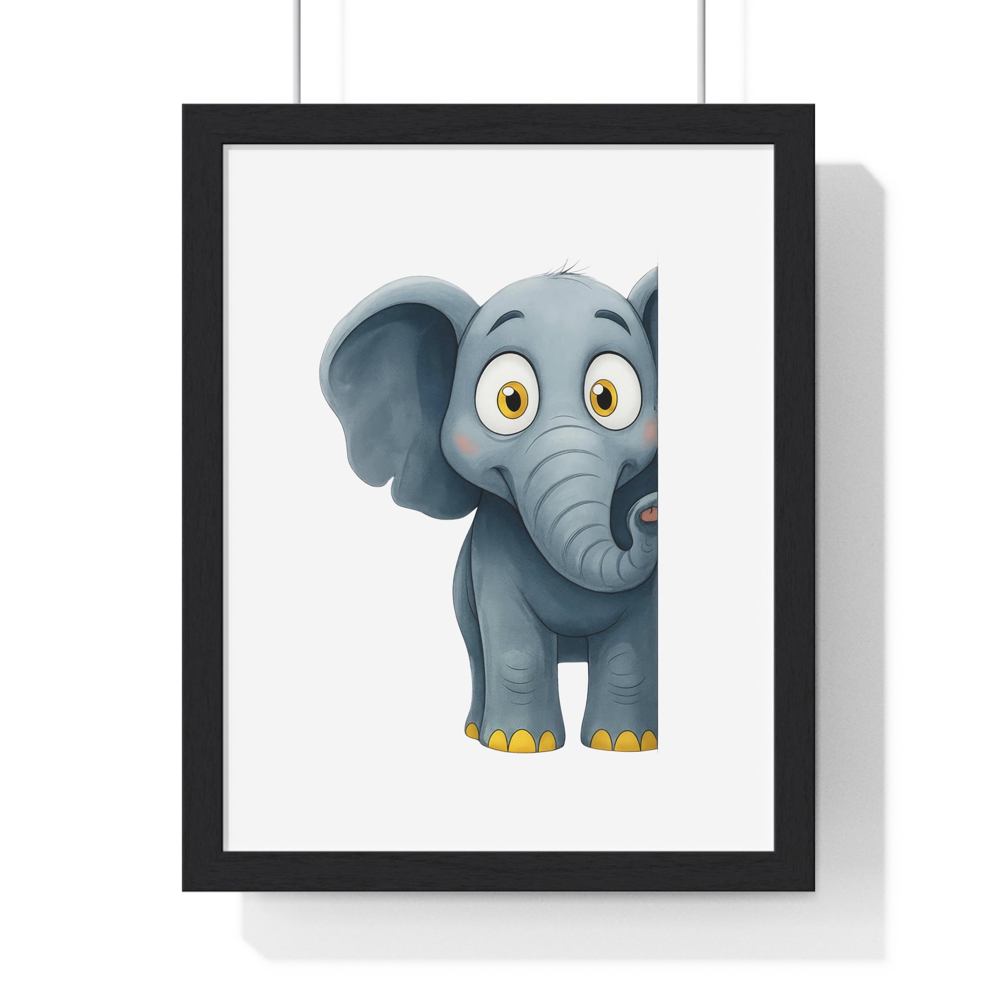 Peekaboo Cartoon Elephant Wall Art – Wooden Frame Decor for Kids' Room