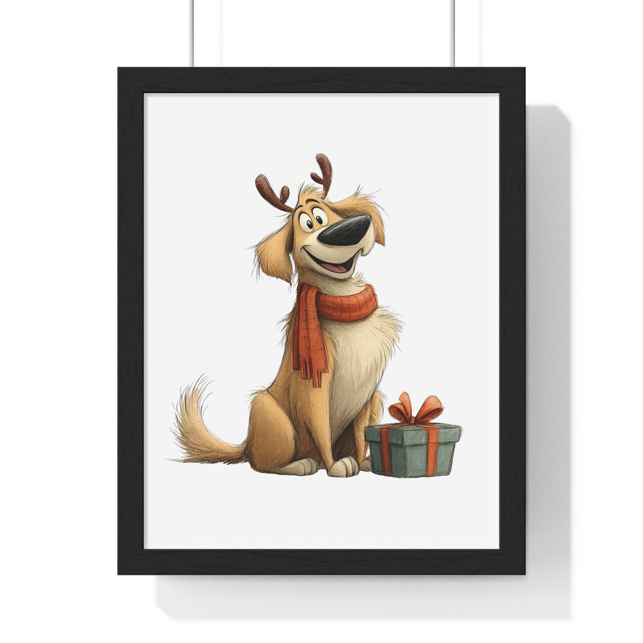 Reindeer Dog with Gift – Wooden Wall Frame Holiday Home Decor - Gallory Hive