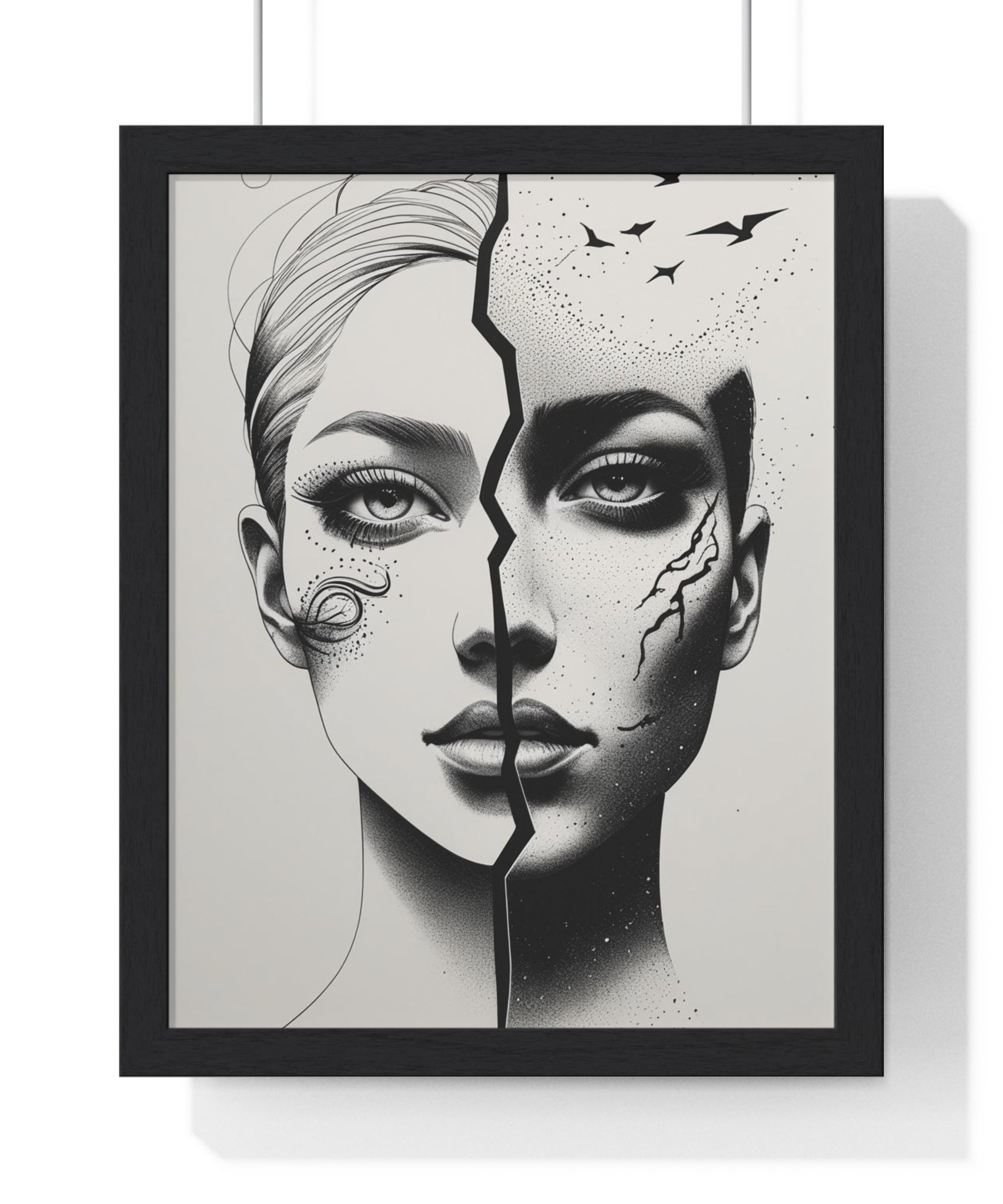Vertical Framed Poster, Artistic Split Face Poster, Abstract Wall Art, Modern Home Decor, Unique Gift for Art Lovers, Stylish Room
