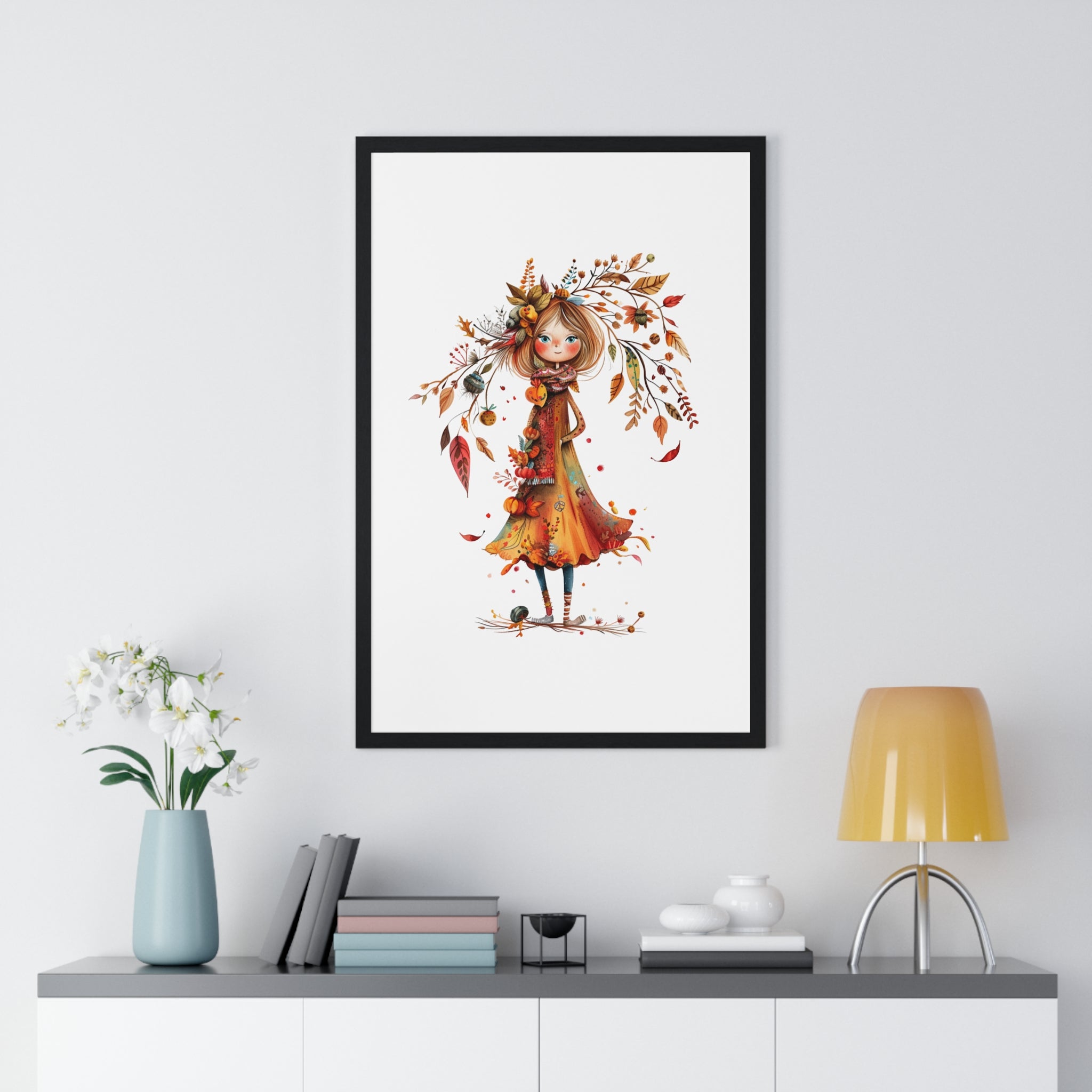 Whimsical Autumn Girl – Wooden Framed Wall Art