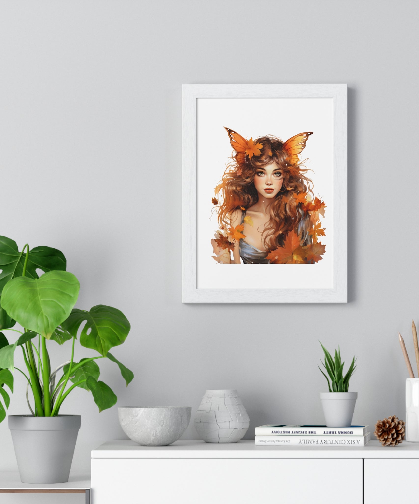 Autumn Fairy Wall Art – Butterfly Muse with Leaf Crown