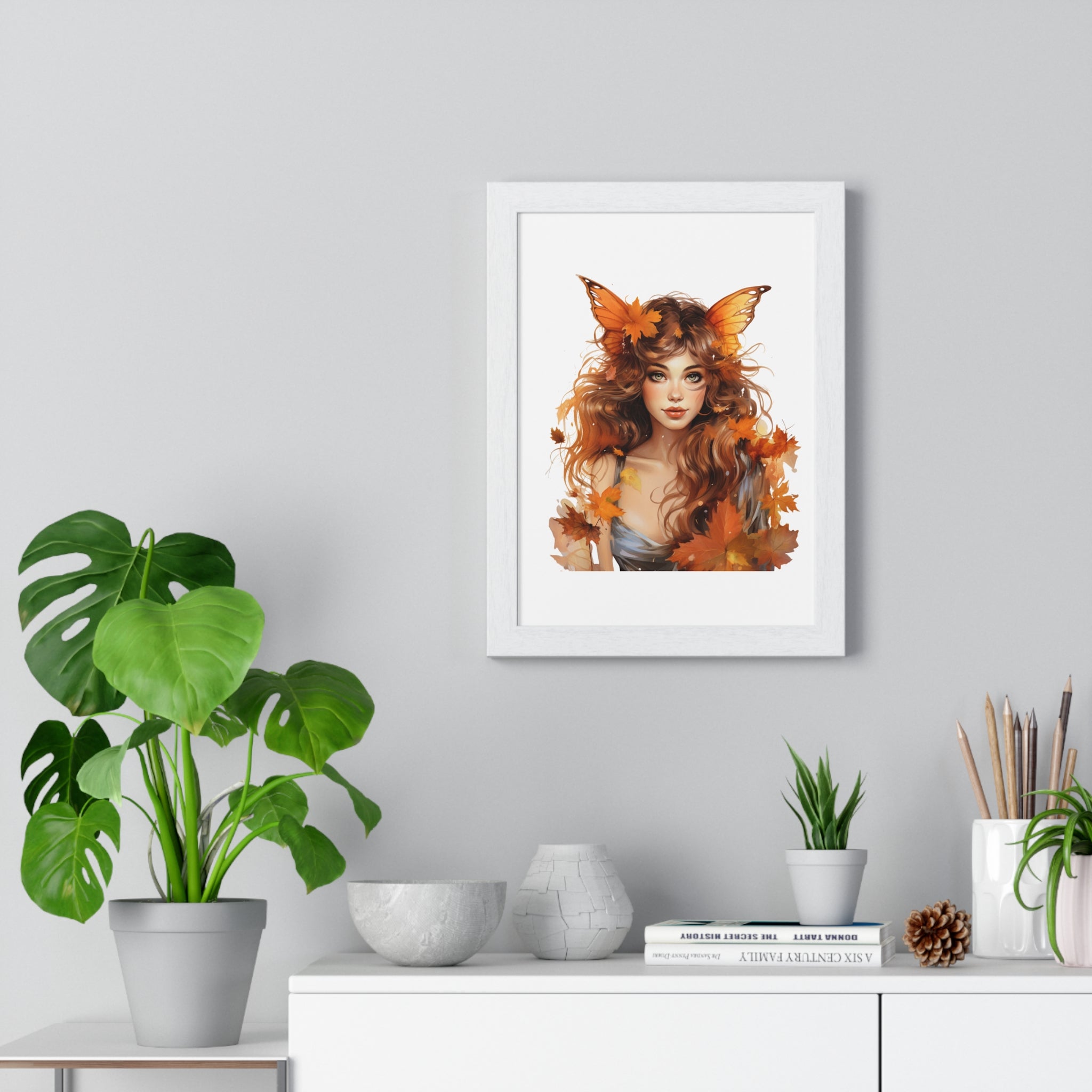 Autumn Fairy Wall Art – Butterfly Muse with Leaf Crown
