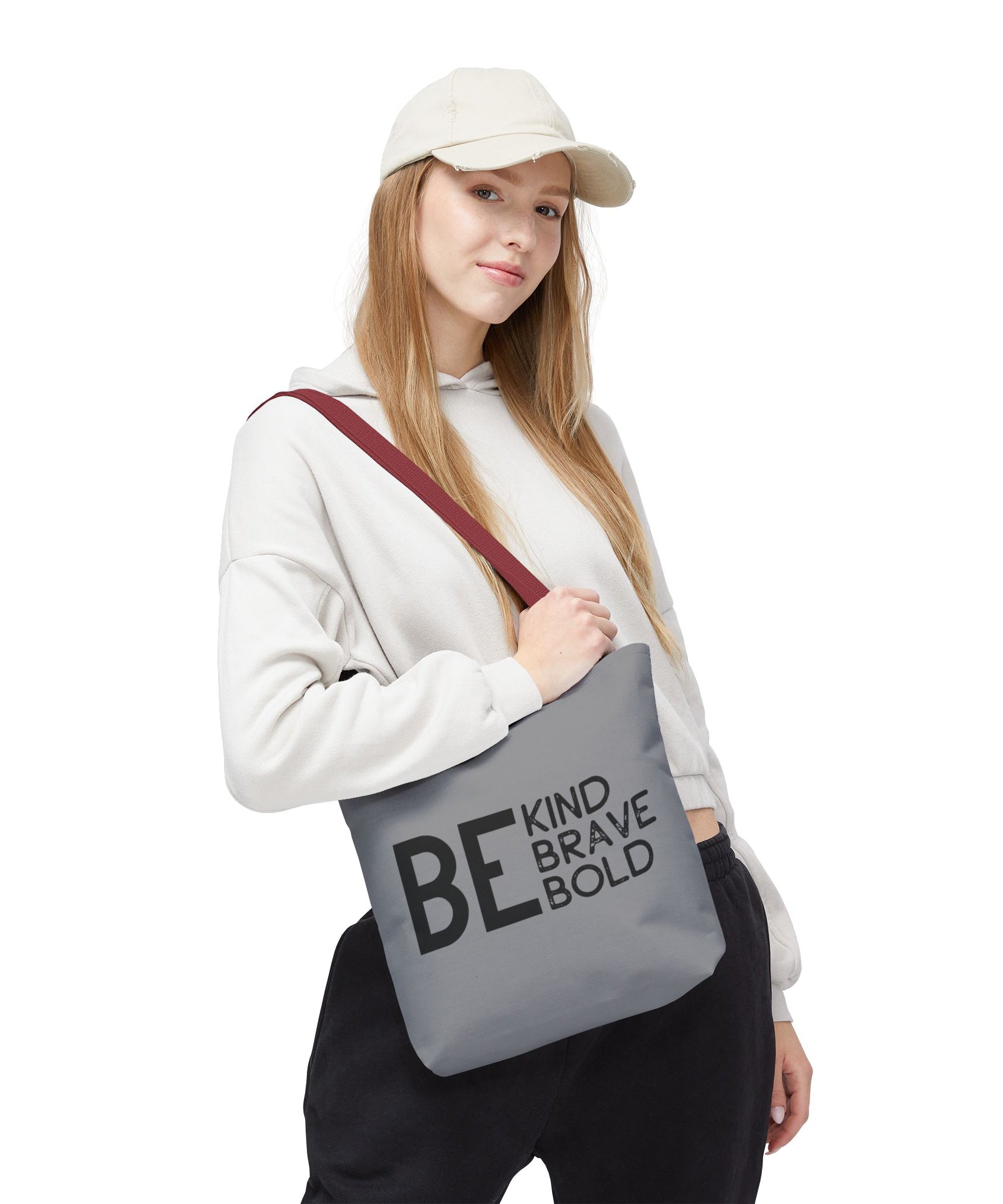Inspirational Tote Bag - Be Kind Brave Bold - Eco-Friendly Carryall - Grey