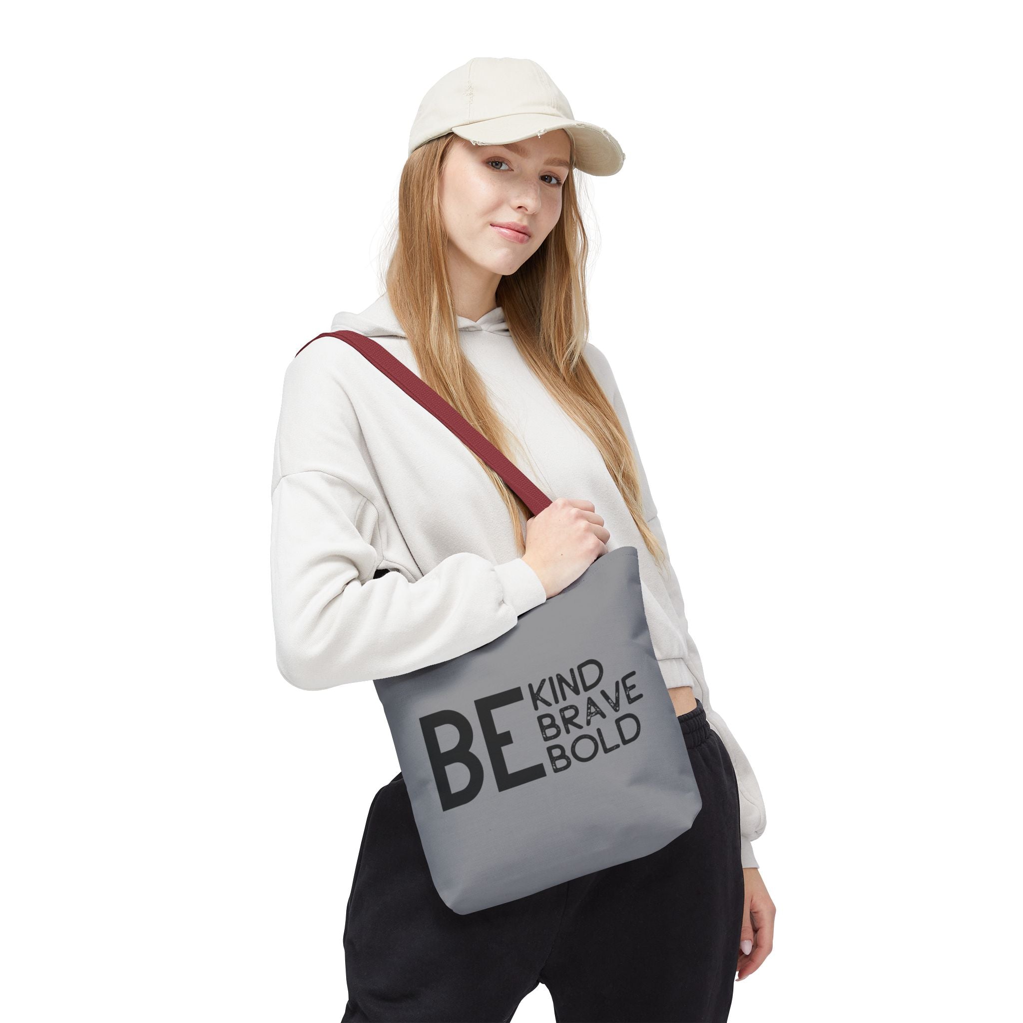 Inspirational Tote Bag - Be Kind Brave Bold - Eco-Friendly Carryall - Grey