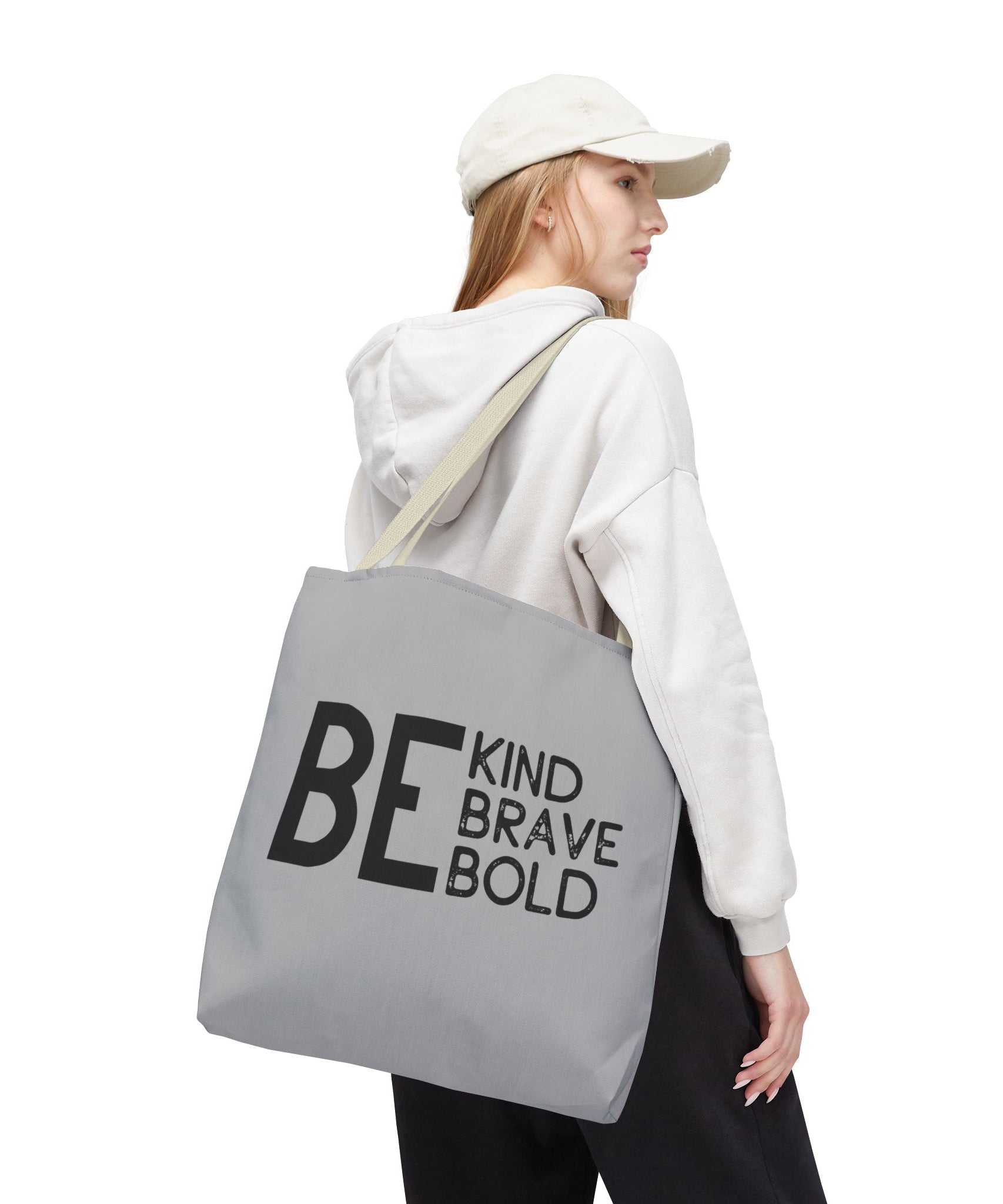 Inspirational Tote Bag - Be Kind Brave Bold - Eco-Friendly Carryall - Light Grey
