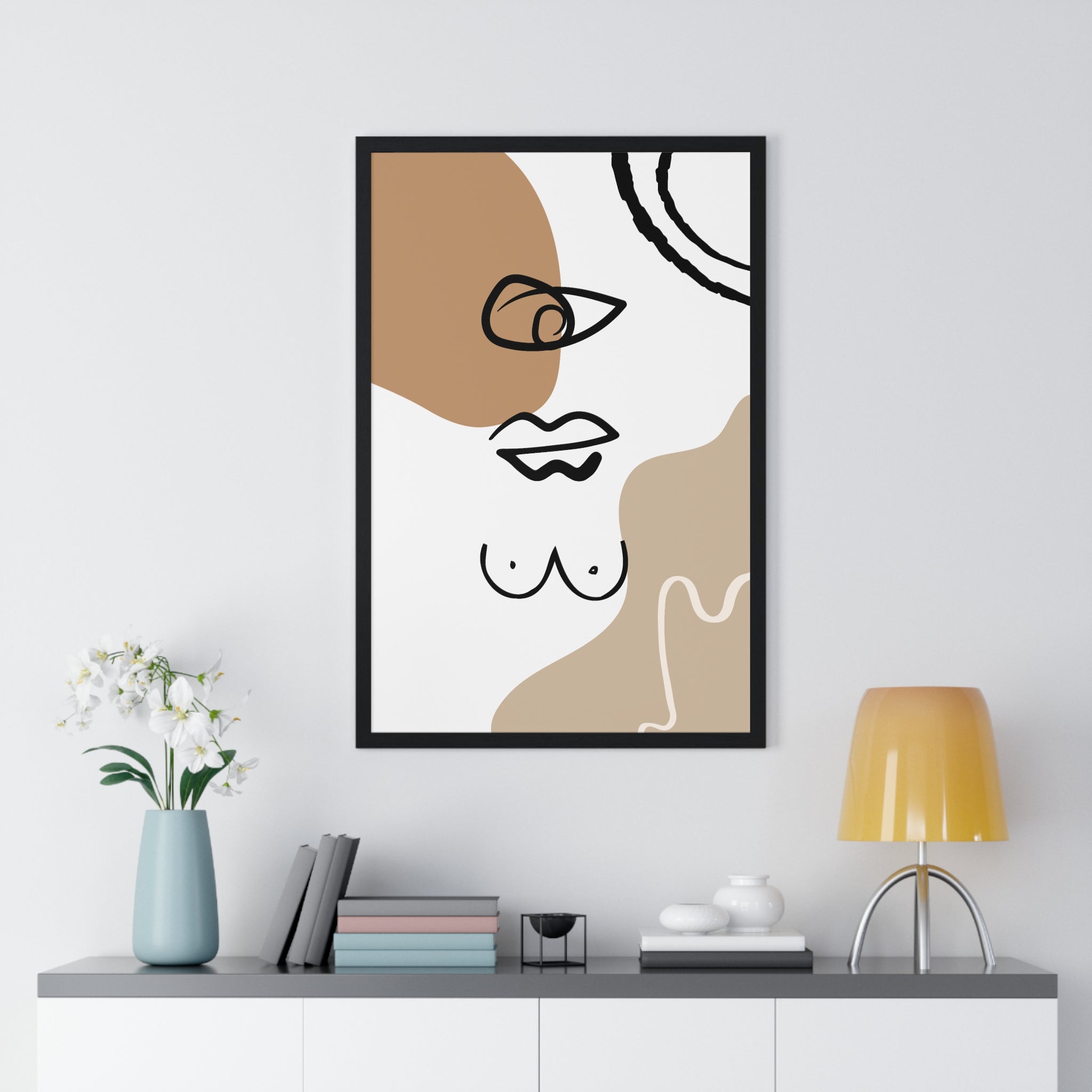 Abstract Human Form Art – Framed Line Drawing