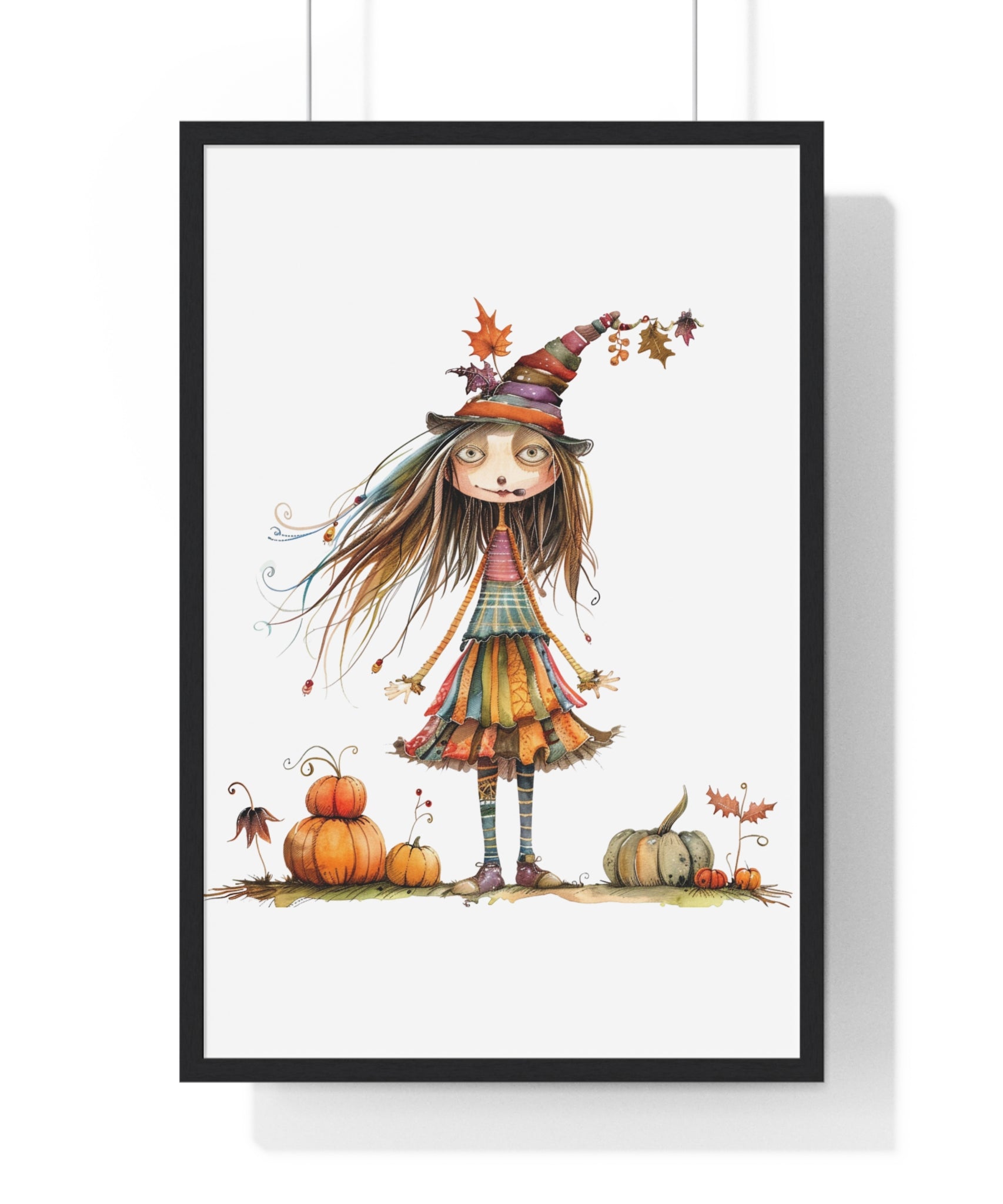 Whimsical Autumn Witch Wooden Framed Wall Art