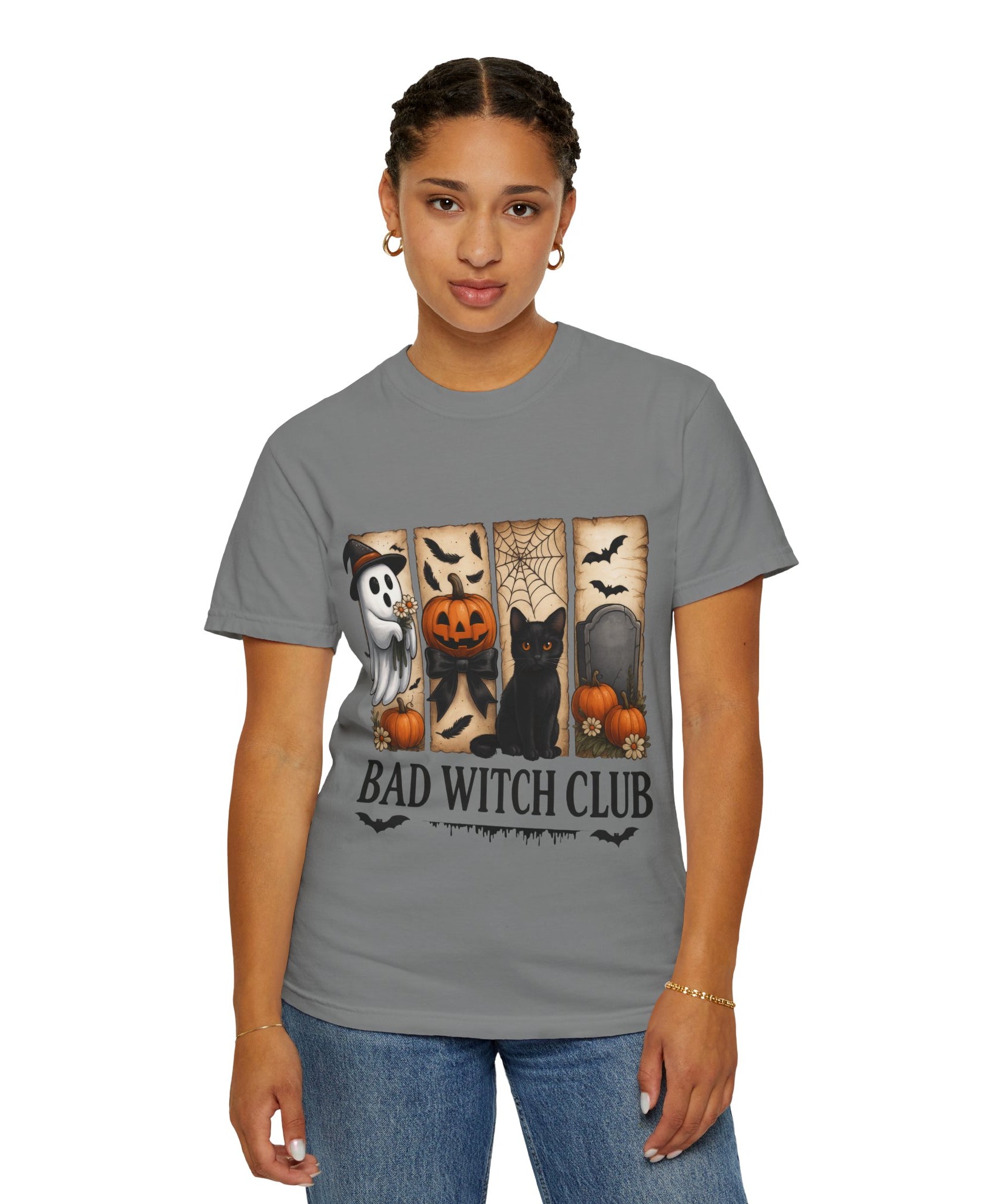 Bad Witch Club Halloween T-Shirt – Cute Ghost, Black Cat, Pumpkin & Spooky Gothic Design - Gallory Hive