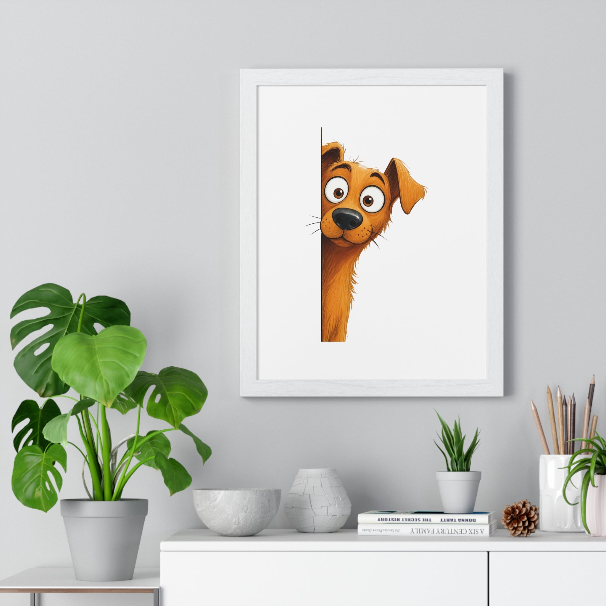 Wall Peek Pup Wooden Frame – Playful Dog Art for Pet Lovers & Cozy Corners