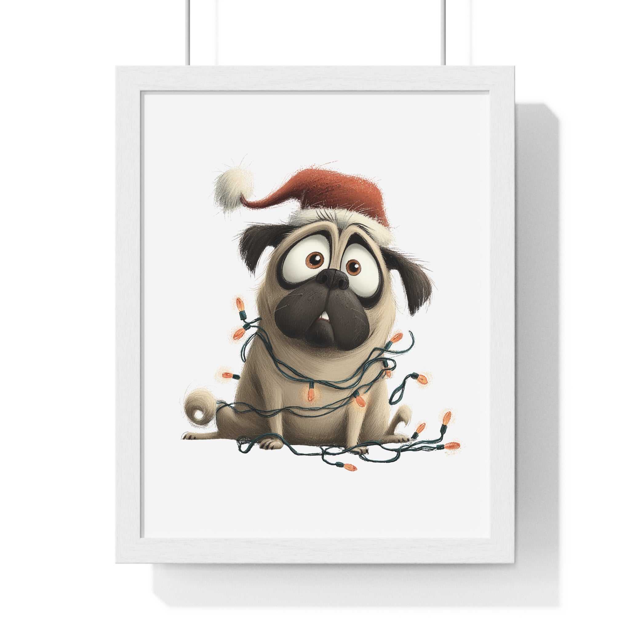 Worried Christmas Pug – Wooden Wall Frame Holiday Home Decor - Gallory Hive