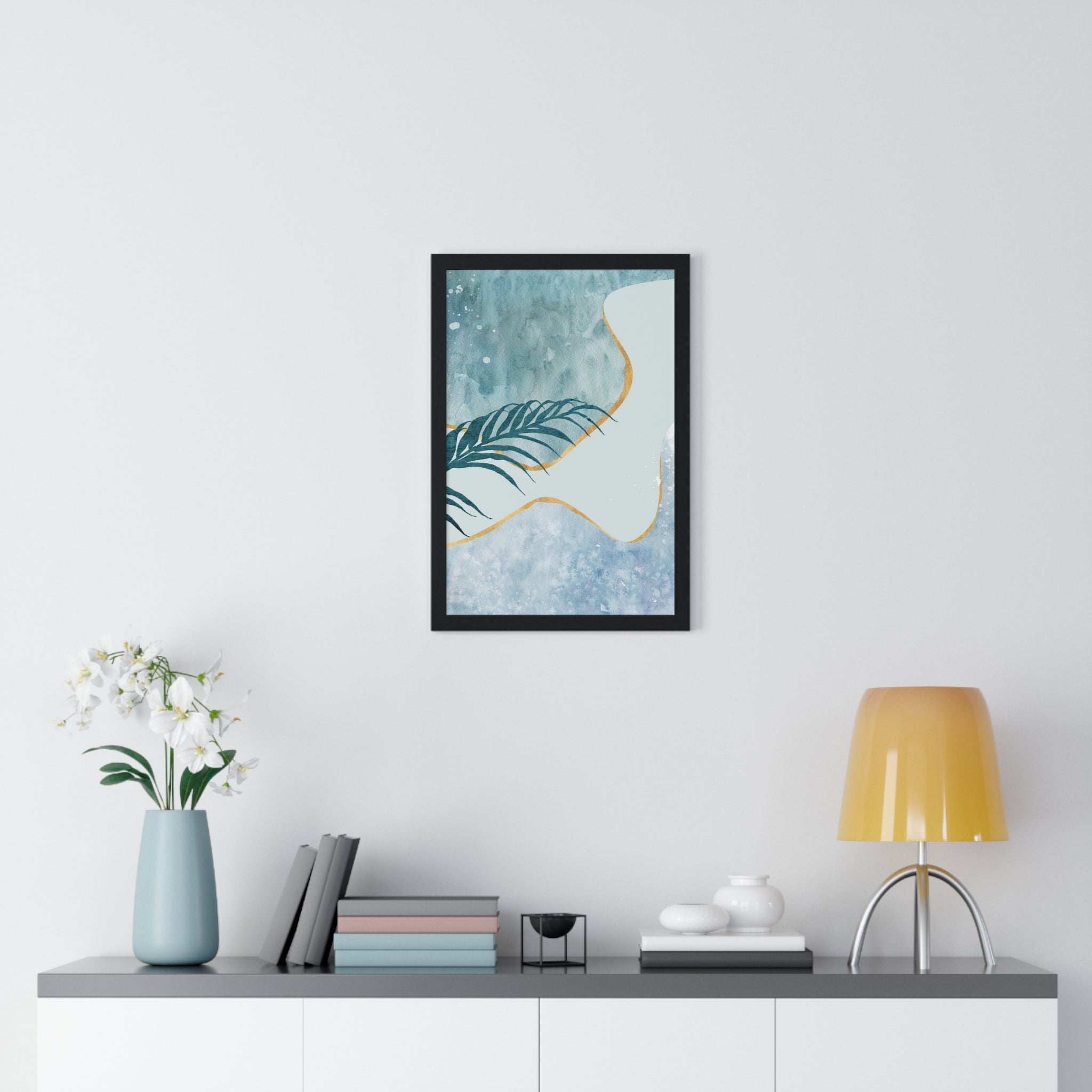 Abstract Leaf Prints on Wooden Frame – Modern Wall Art