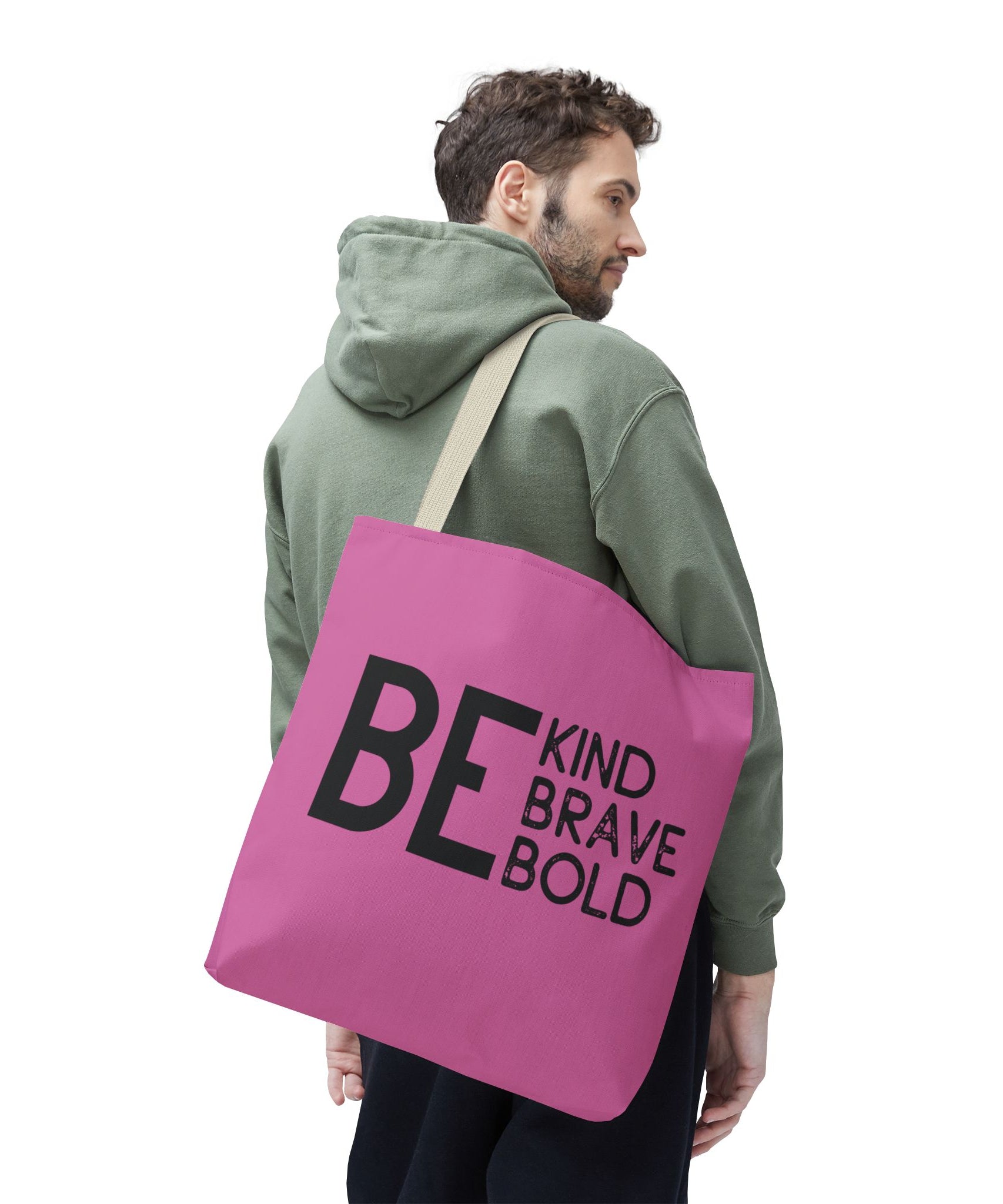 Inspirational Tote Bag - Be Kind Brave Bold - Eco-Friendly Carryall - Light Pink