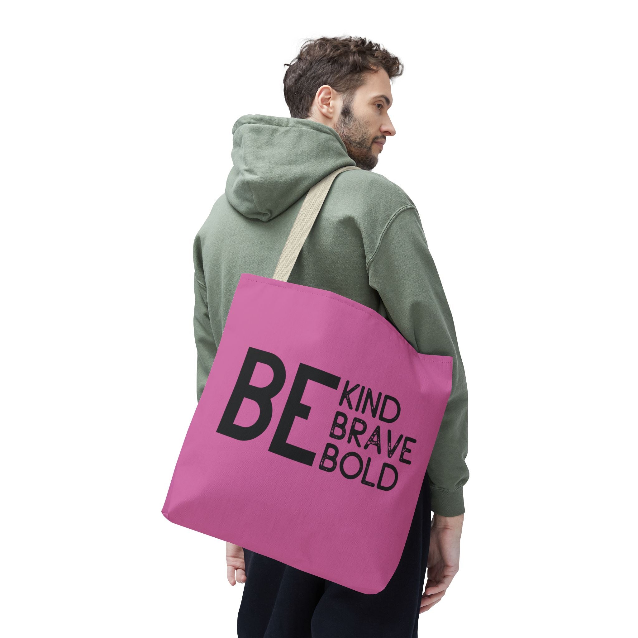 Inspirational Tote Bag - Be Kind Brave Bold - Eco-Friendly Carryall - Light Pink